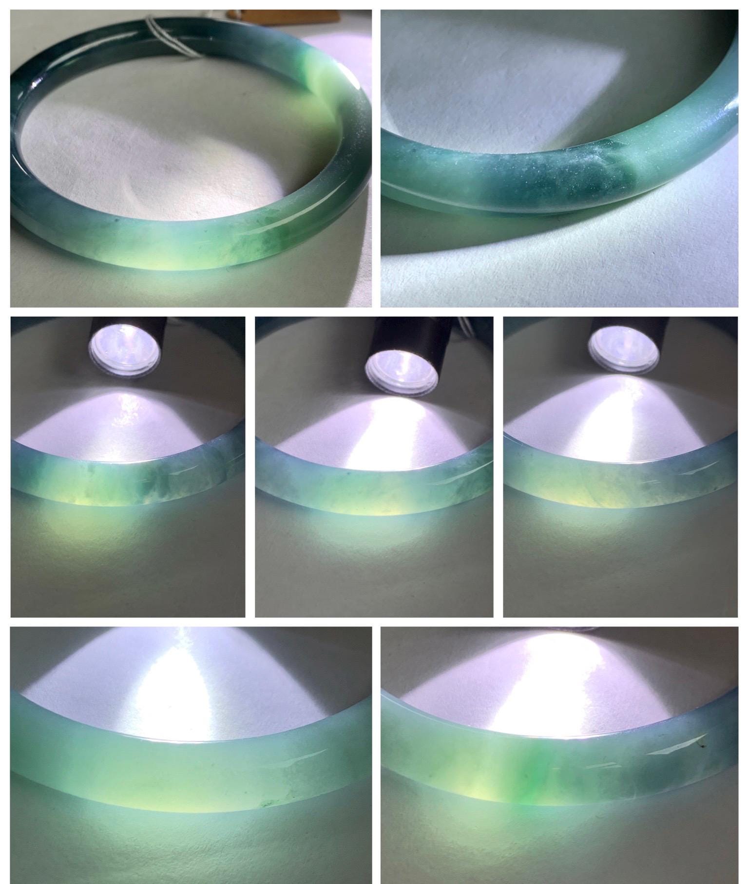 Certified Natural Grade A Guatemalan Icy Translucent Dark Teal Blue Jade Jadeite Bangle 58.5mm 7.23” 32g 天然冰危蓝翡翠圆条手镯 472