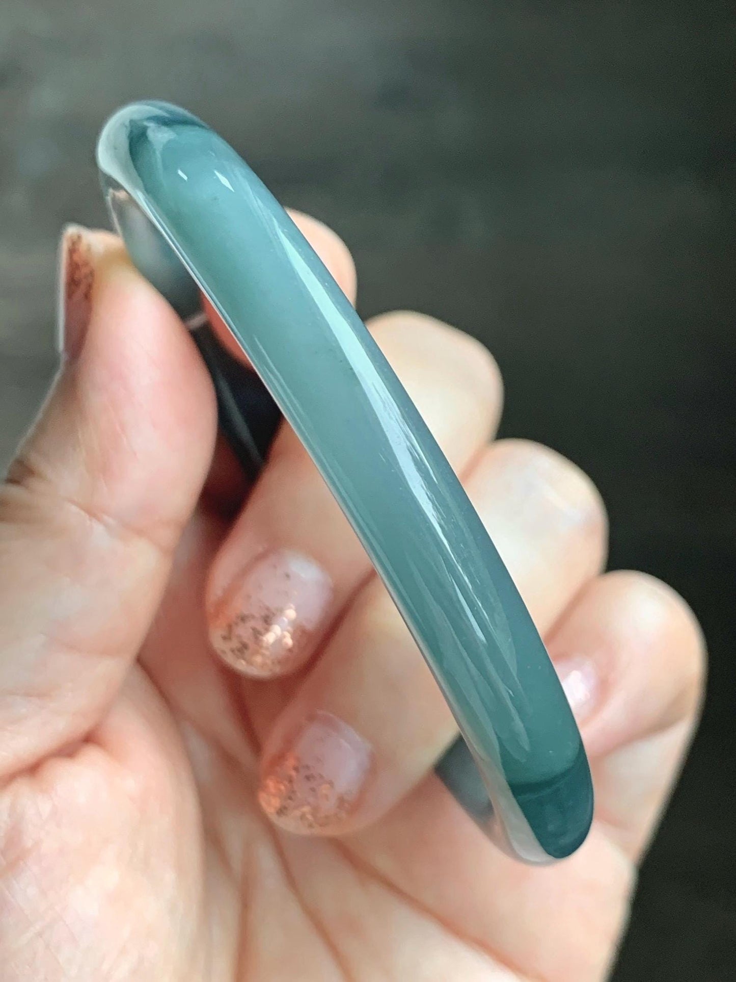 Certified Natural Grade A Guatemalan Icy Translucent Dark Teal Blue Jade Jadeite Bangle 58.5mm 7.23” 32g 天然冰危蓝翡翠圆条手镯 472