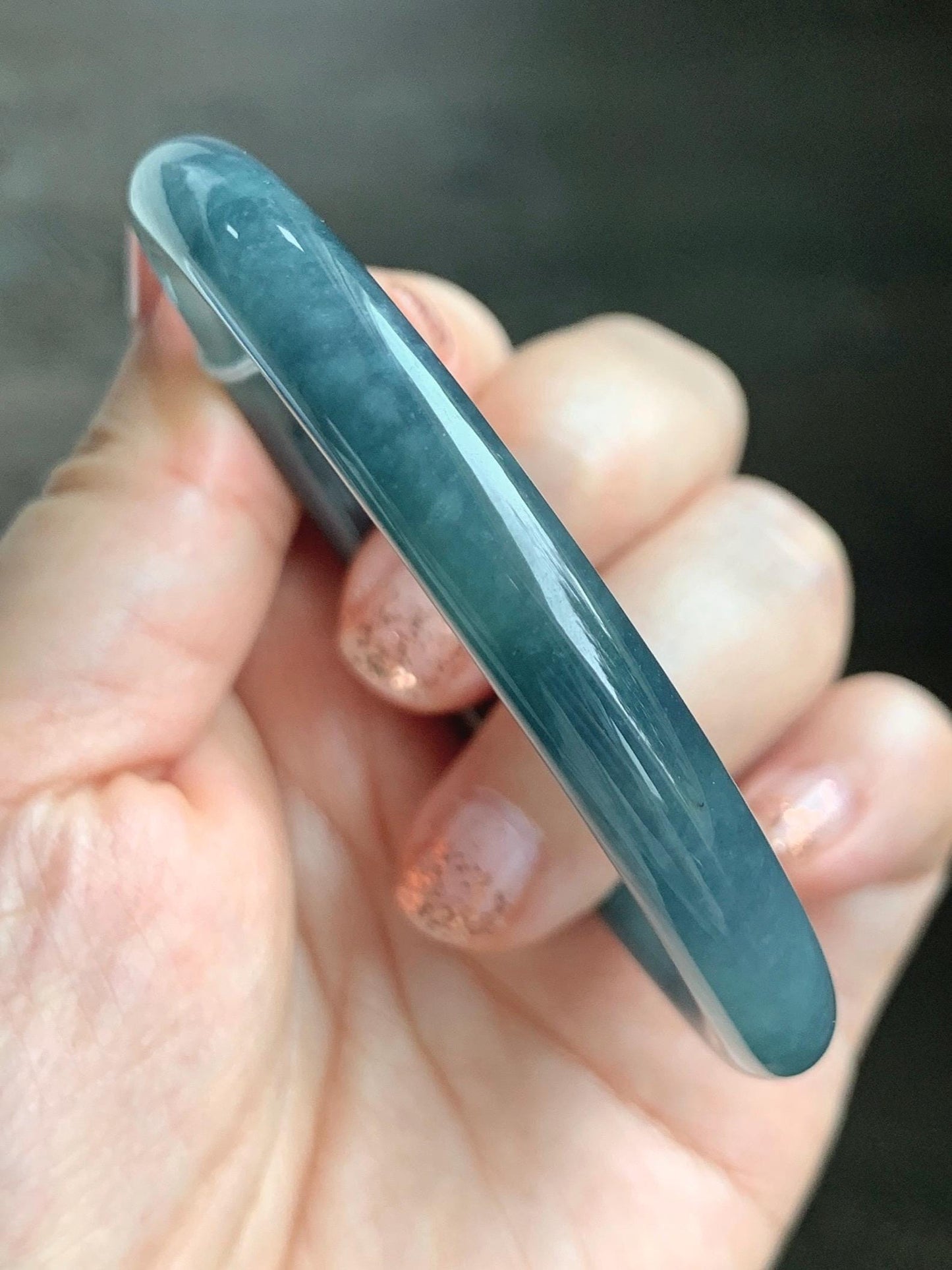 Certified Natural Grade A Guatemalan Icy Translucent Dark Teal Blue Jade Jadeite Bangle 58.5mm 7.23” 32g 天然冰危蓝翡翠圆条手镯 472