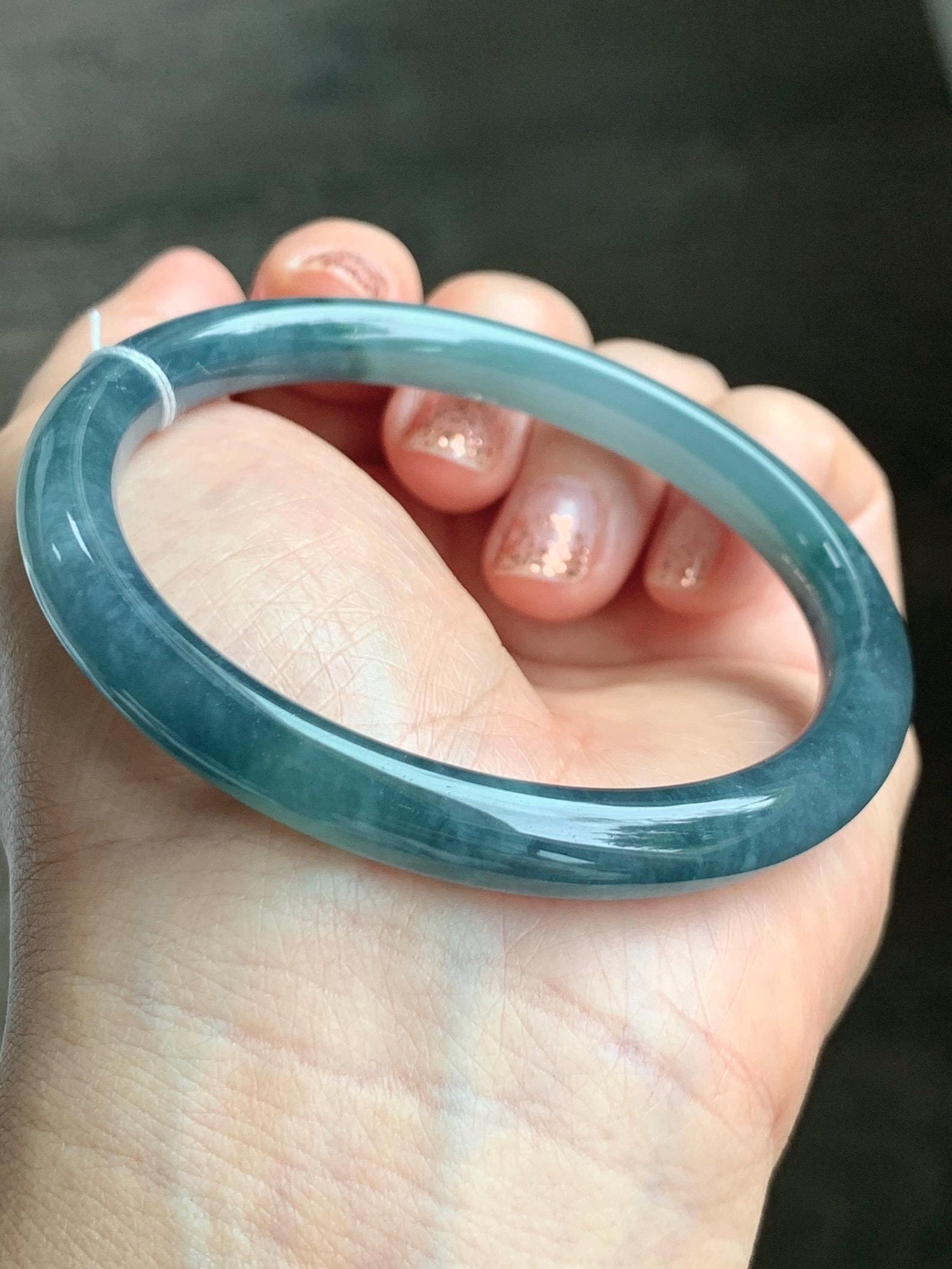 Certified Natural Grade A Guatemalan Icy Translucent Dark Teal Blue Jade Jadeite Bangle 58.5mm 7.23” 32g 天然冰危蓝翡翠圆条手镯 472