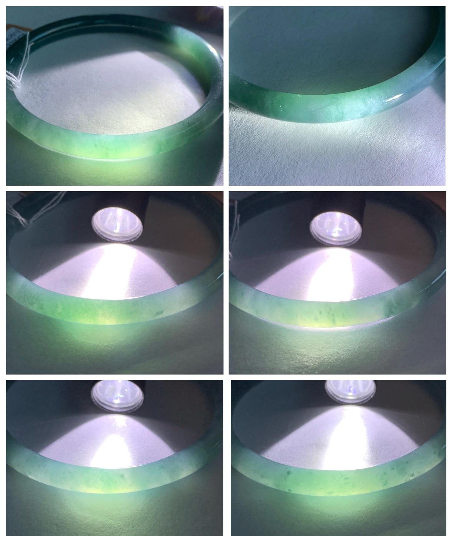Certified Natural Grade A Guatemalan Icy Translucent Dusty Teal Green Jade Jadeite Slim Bangle 60mm 7.42” 21g 天然冰危晴蓝翡翠细圆条手镯 461