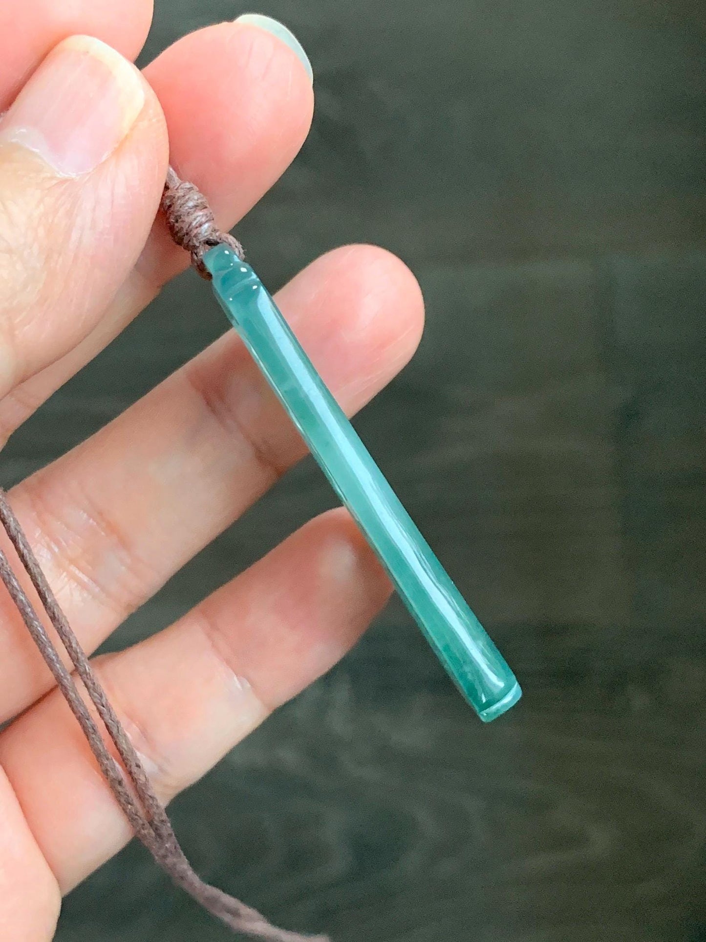 Natural Grade A Guatemalan Icy Translucent Dusty Teal Green Jade Jadeite Cherry Blossom Pendant Rope Necklace 25” 天然冰危蓝绿翡翠梅花枝双面雕吊坠 WMH440A