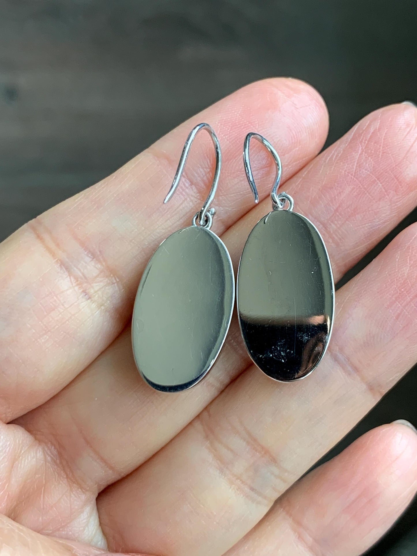 Certified Natural Grade A Guatemalan Icy Translucent Teal Green Marbled Jade Jadeite Oval Dangle Earrings Sterling Silver 天然冰危飘绿翡翠银镶耳钩 178