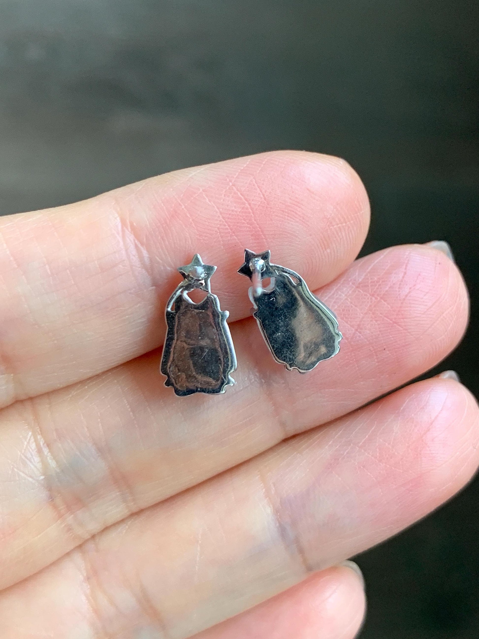Certified Natural Grade A Icy Translucent White Jade Jadeite Carved Totoro Stud Earrings Sterling Silver 2.14g 天然白冰翡翠龙猫镶嵌耳钉 177