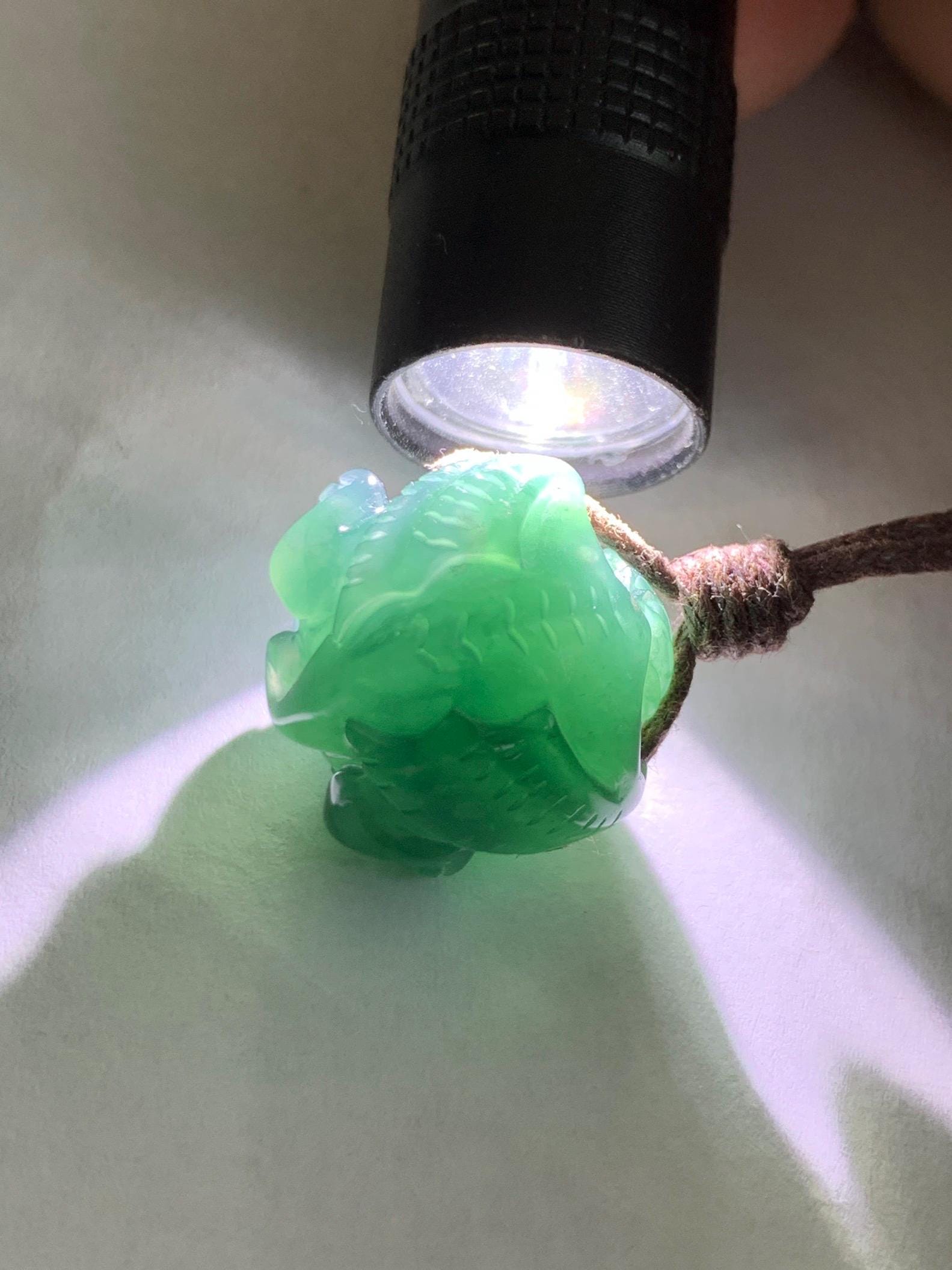 Natural Grade A Guatemalan Icy Translucent Dark Teal Blue Jade Jadeite Baby Dragon Ball Pendant Rope Necklace 26” 天然老种冰胶危深蓝翡翠龙宝宝吊坠 LBZ264C