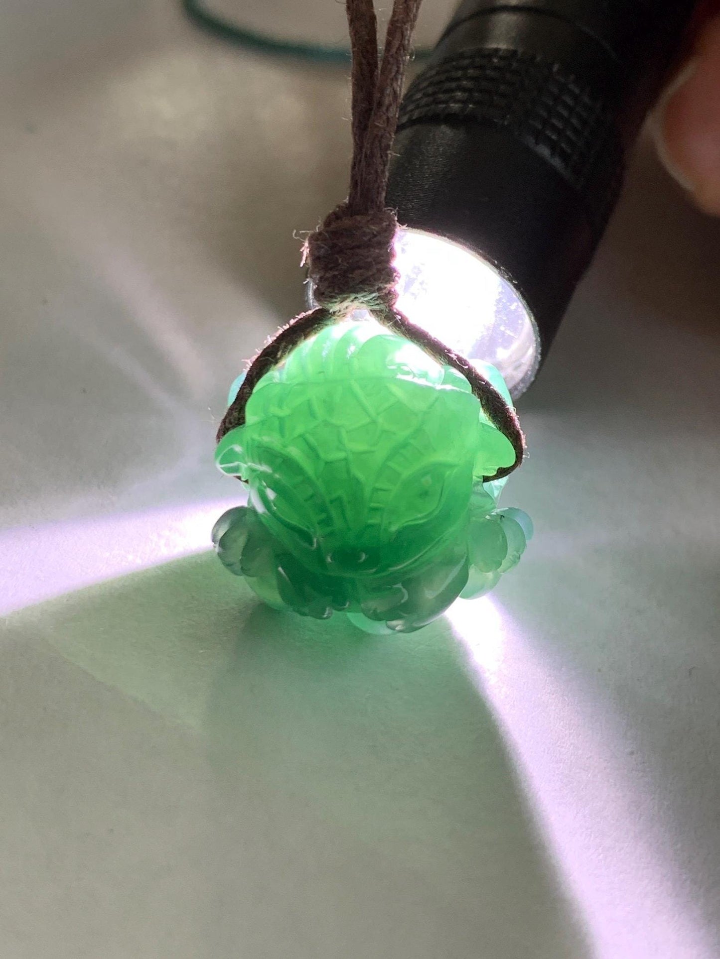 Natural Grade A Guatemalan Icy Translucent Dark Teal Blue Jade Jadeite Baby Dragon Ball Pendant Rope Necklace 26” 天然老种冰胶危深蓝翡翠龙宝宝吊坠 LBZ264C