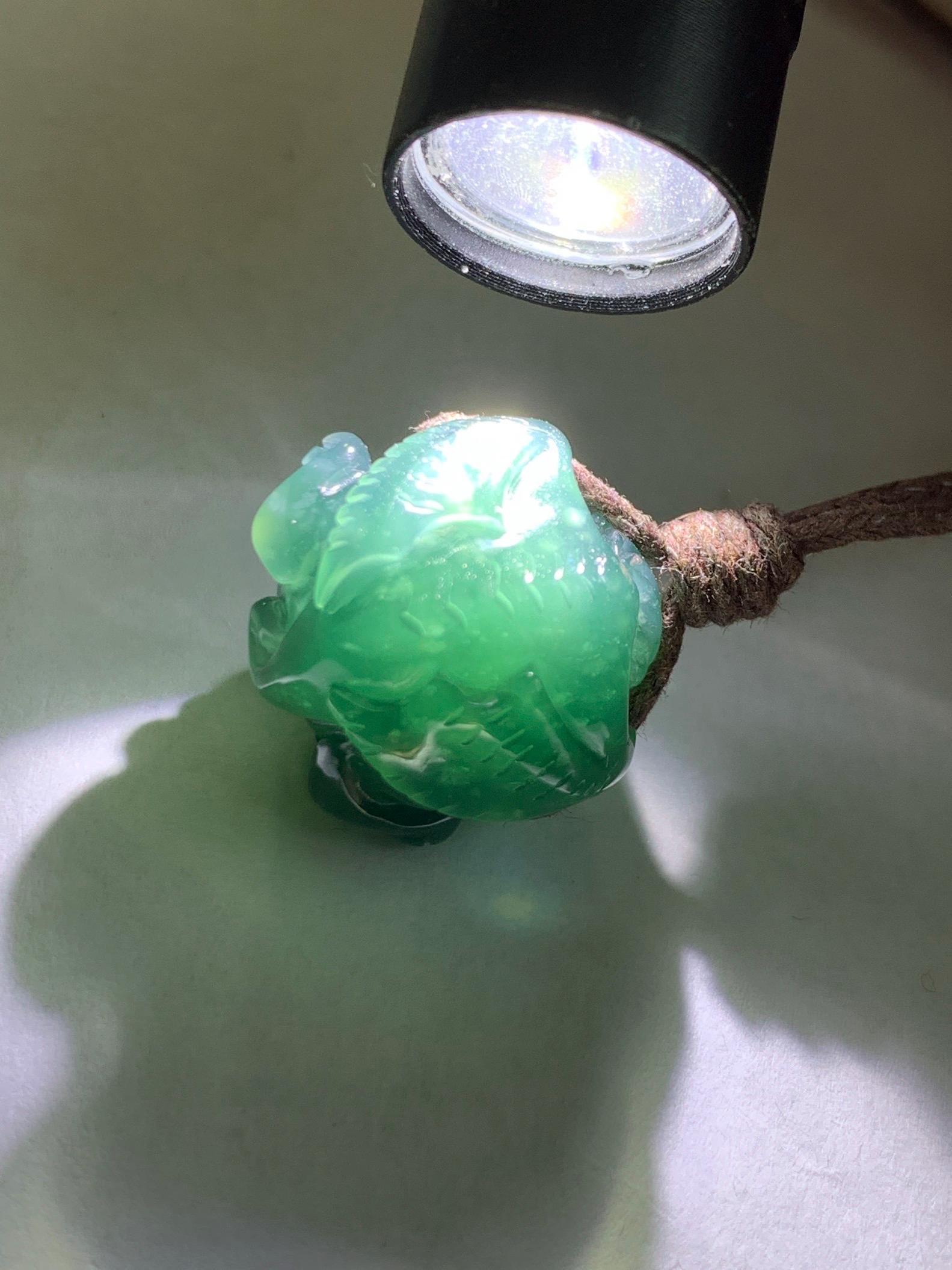 Natural Grade A Guatemalan Icy Translucent Dark Teal Blue Jade Jadeite Baby Dragon Ball Pendant Rope Necklace 26” 天然老种冰胶危深蓝翡翠龙宝宝吊坠 LBZ264C
