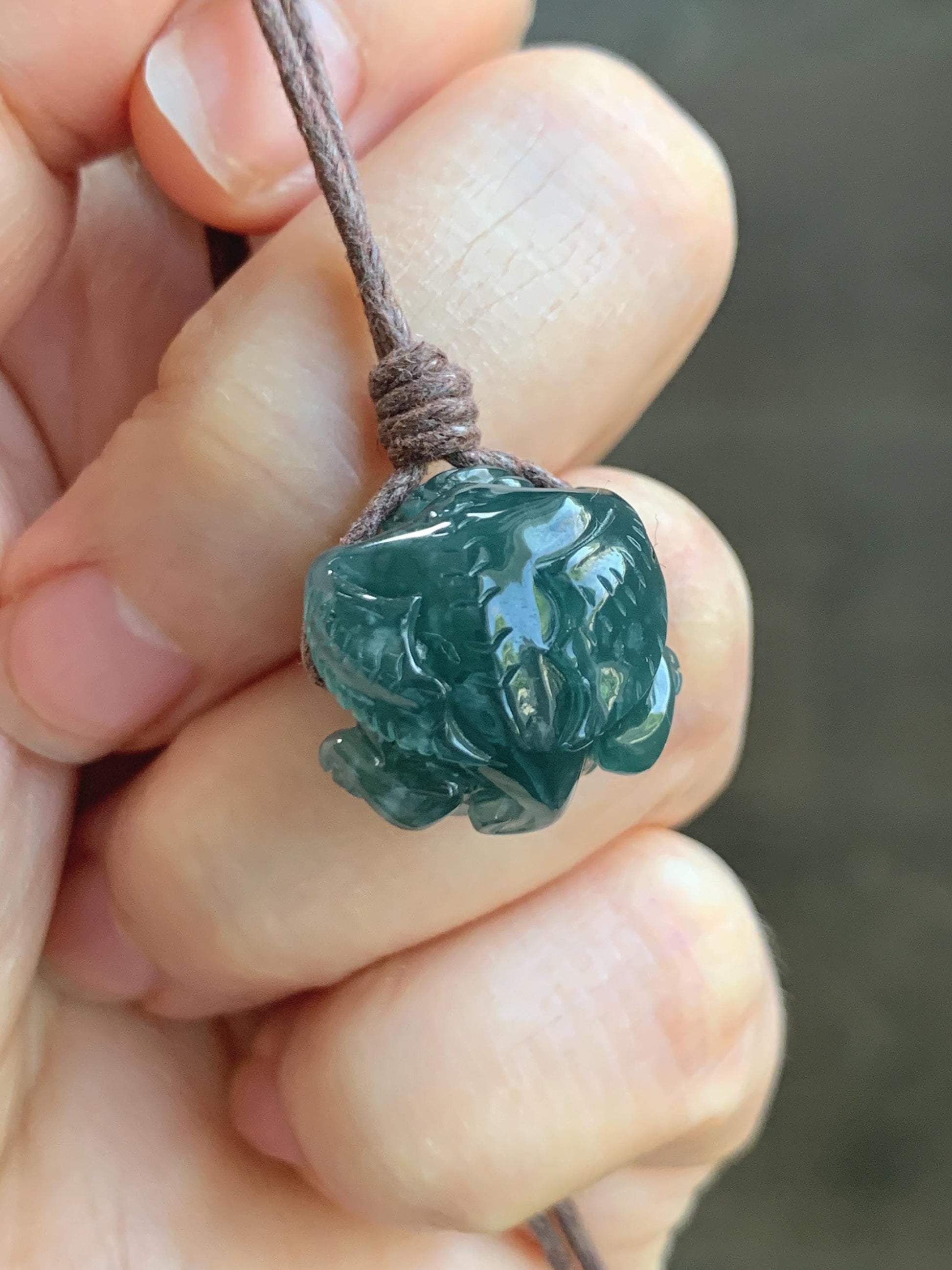 Natural Grade A Guatemalan Icy Translucent Dark Teal Blue Jade Jadeite Baby Dragon Ball Pendant Rope Necklace 26” 天然老种冰胶危深蓝翡翠龙宝宝吊坠 LBZ264C