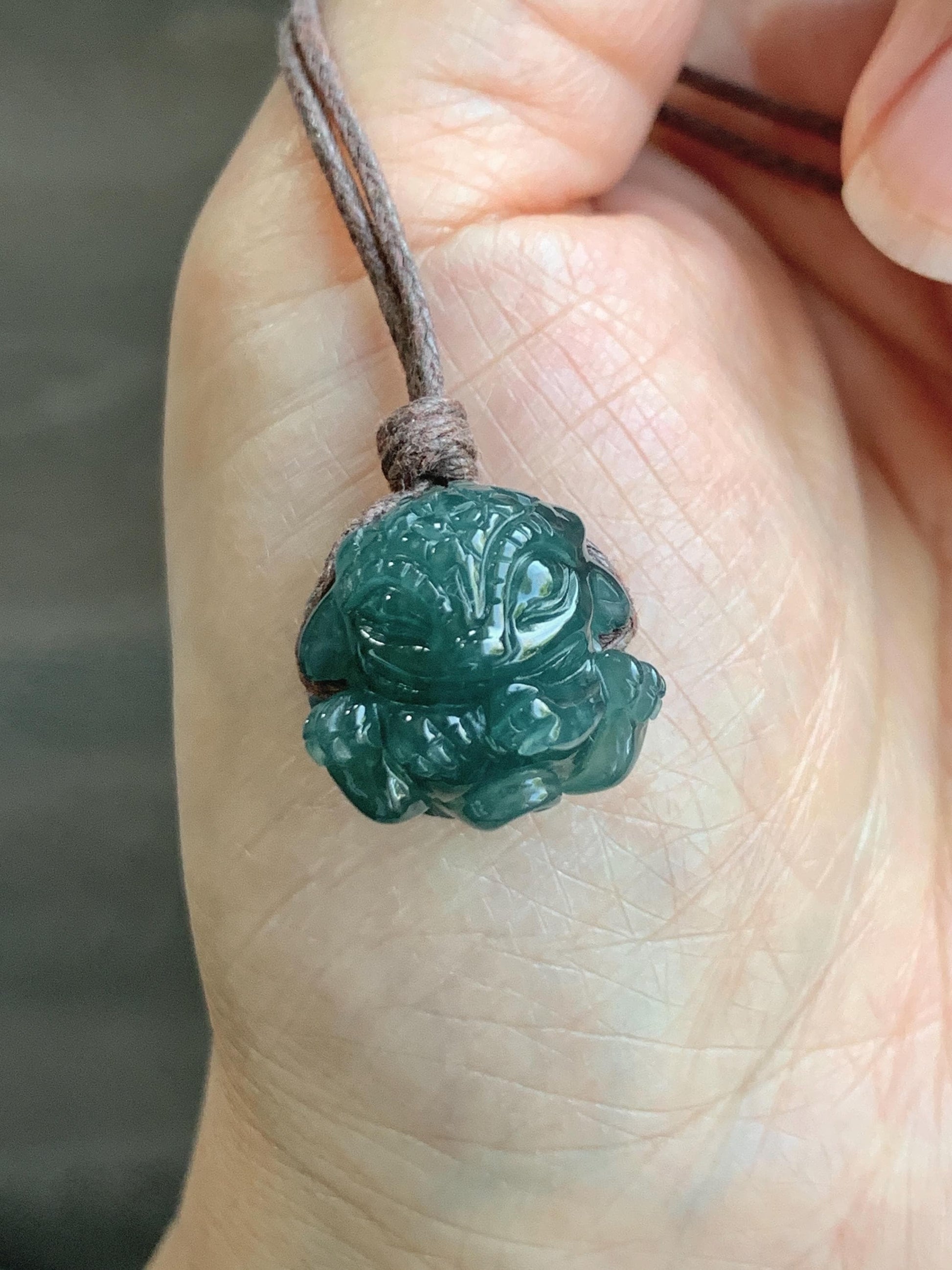 Natural Grade A Guatemalan Icy Translucent Dark Teal Blue Jade Jadeite Baby Dragon Ball Pendant Rope Necklace 26” 天然老种冰胶危深蓝翡翠龙宝宝吊坠 LBZ264C