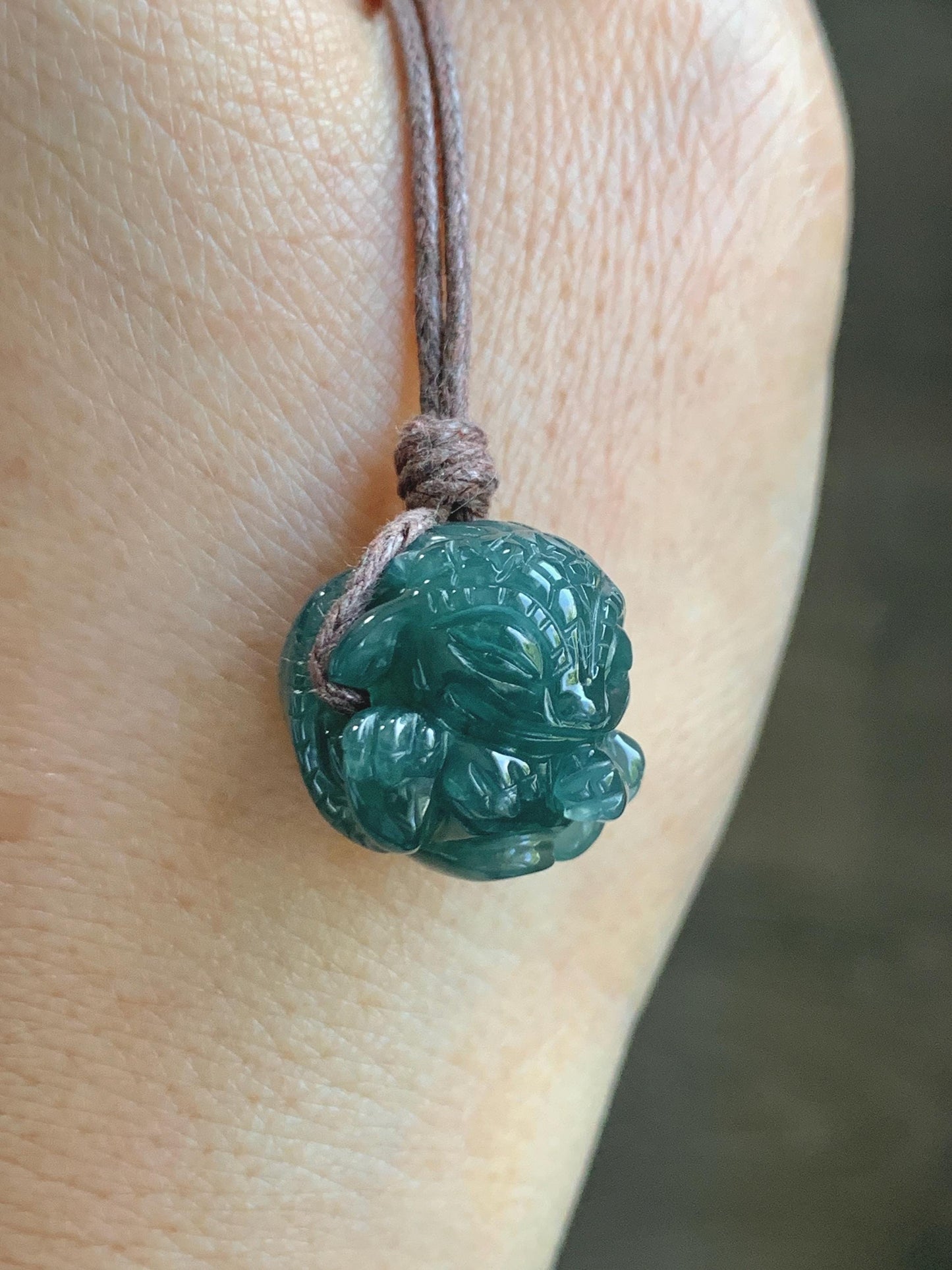 Natural Grade A Guatemalan Icy Translucent Dark Teal Blue Jade Jadeite Baby Dragon Ball Pendant Rope Necklace 26” 天然老种冰胶危深蓝翡翠龙宝宝吊坠 LBZ264C