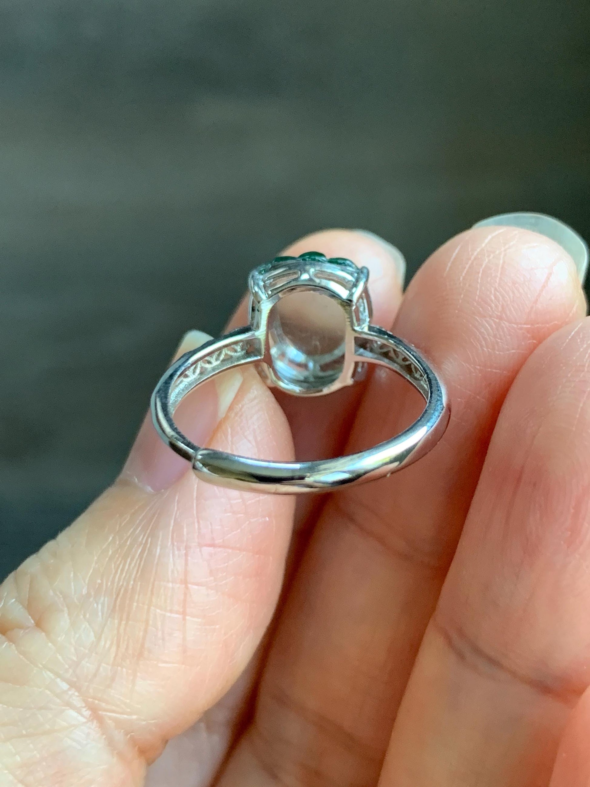 Natural Grade A Guatemalan Icy Translucent Vibrant Green Jade Jadeite Pixiu Ring Sterling Silver Size 7 Adjustable 天然冰危绿翡翠貔貅银镶戒指 WLX160E