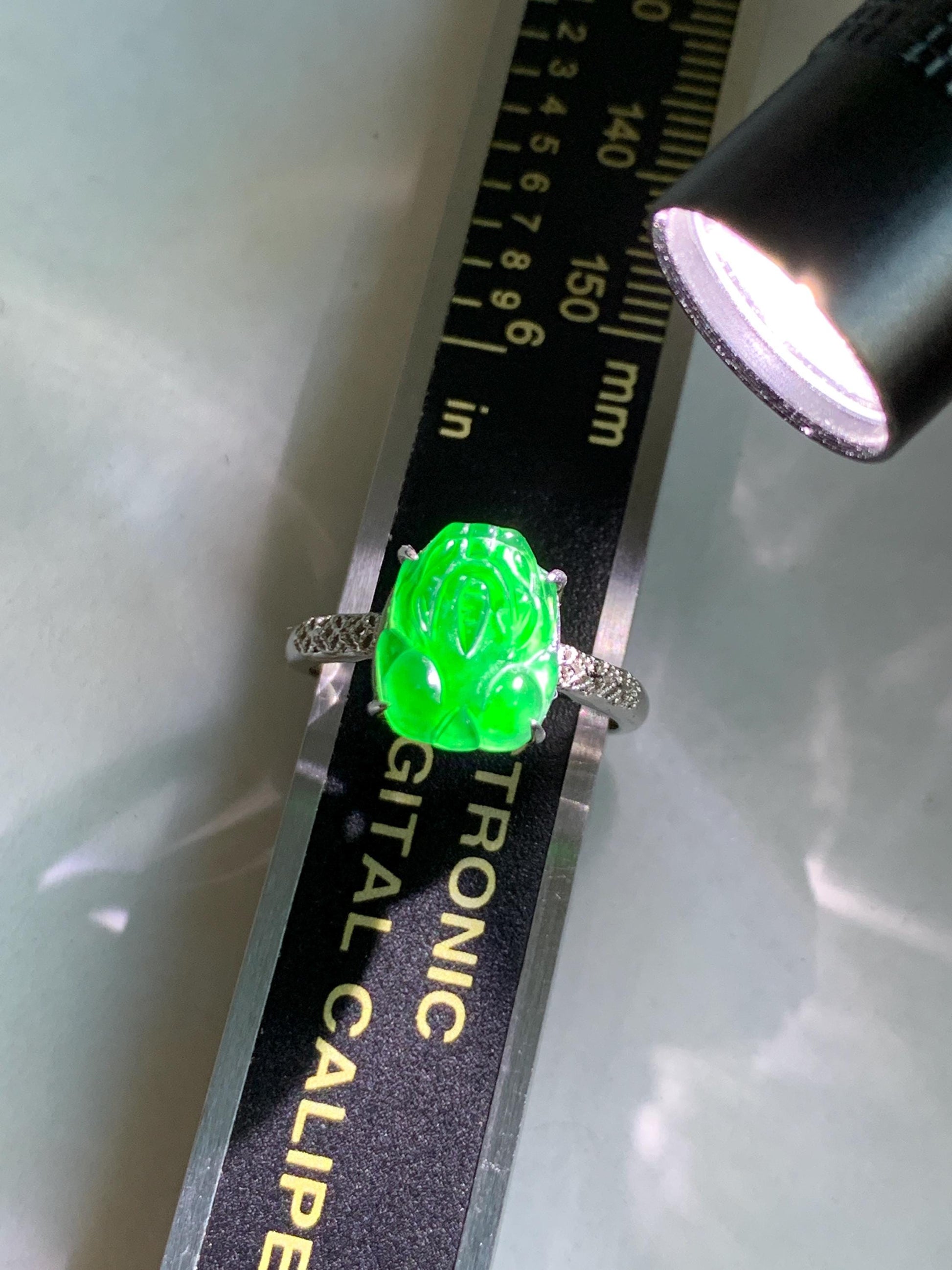 Natural Grade A Guatemalan Icy Translucent Vibrant Green Jade Jadeite Pixiu Ring Sterling Silver Size 7 Adjustable 天然冰危绿翡翠貔貅银镶戒指 WLX160E