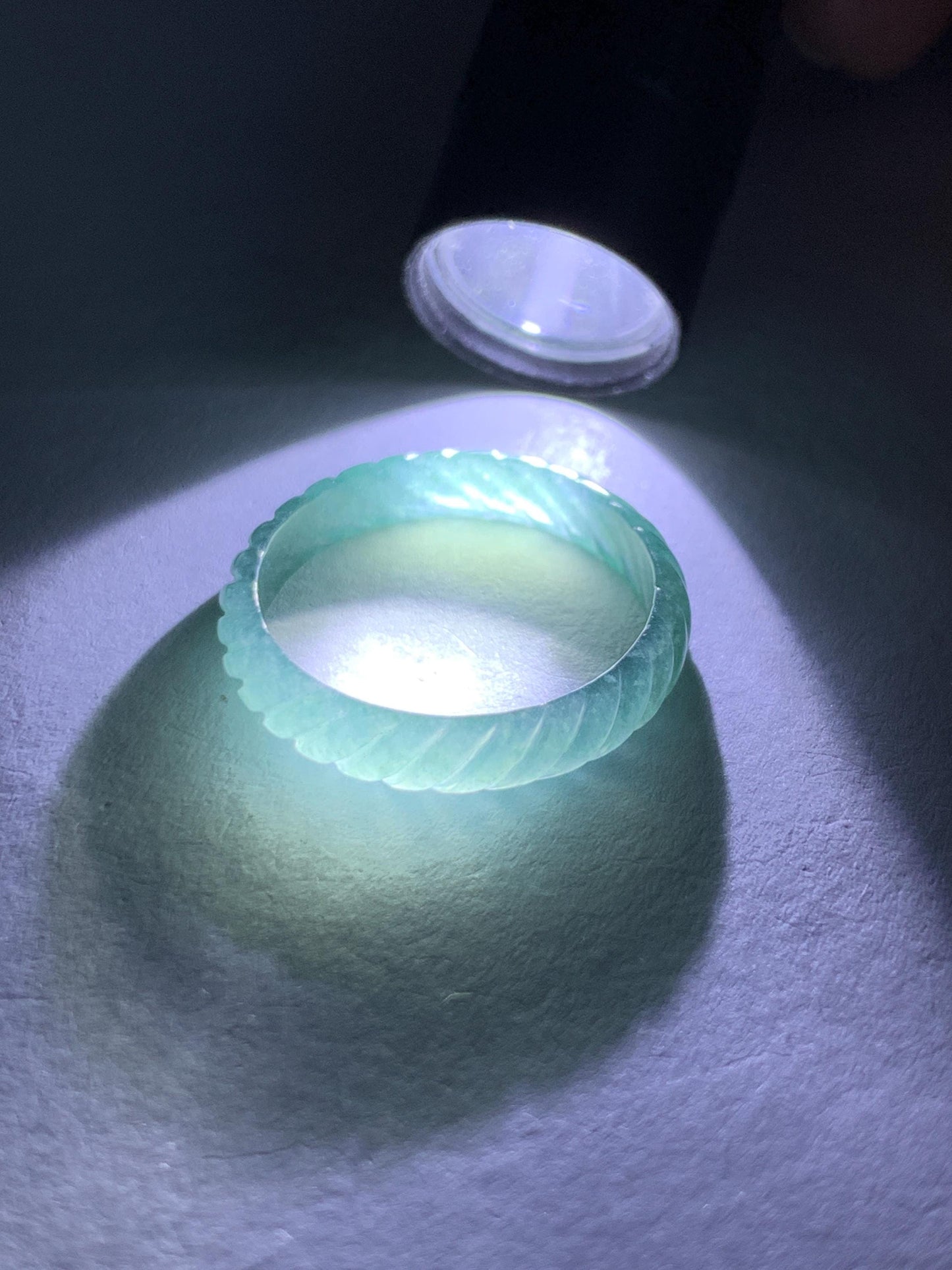 Natural Grade A Guatemalan Icy Highly Translucent Dark Teal Blue Jade Jadeite Carved Braid Band Ring Size 7.75 US 天然冰危深蓝绿翡翠麻花戒圈 WQB66M