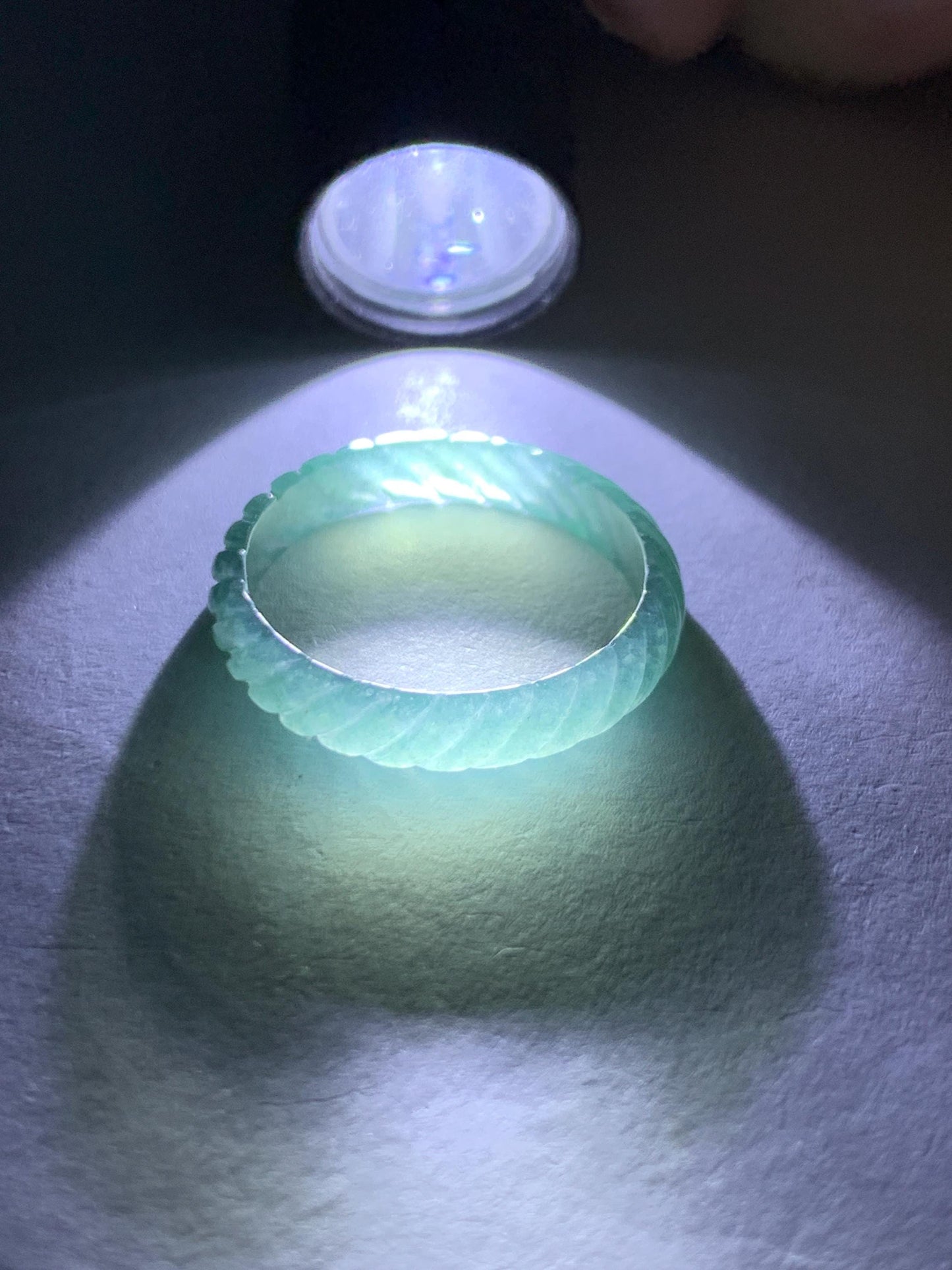 Natural Grade A Guatemalan Icy Highly Translucent Dark Teal Blue Jade Jadeite Carved Braid Band Ring Size 7.75 US 天然冰危深蓝绿翡翠麻花戒圈 WQB66M