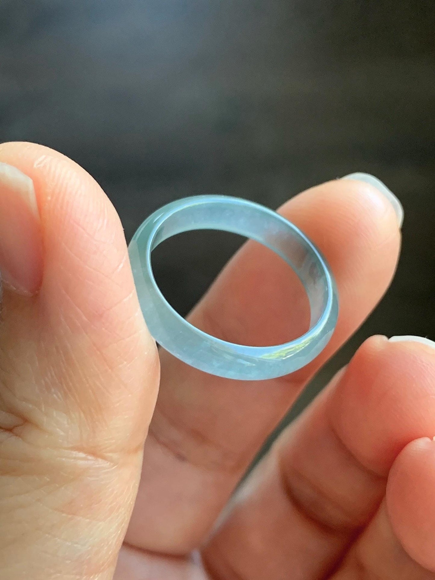 Natural Grade A Guatemalan Icy Highly Translucent Light Teal Blue Jade Jadeite Band Ring Size 7.75 US 天然冰胶危浅蓝绿起光翡翠戒圈 WLL55A