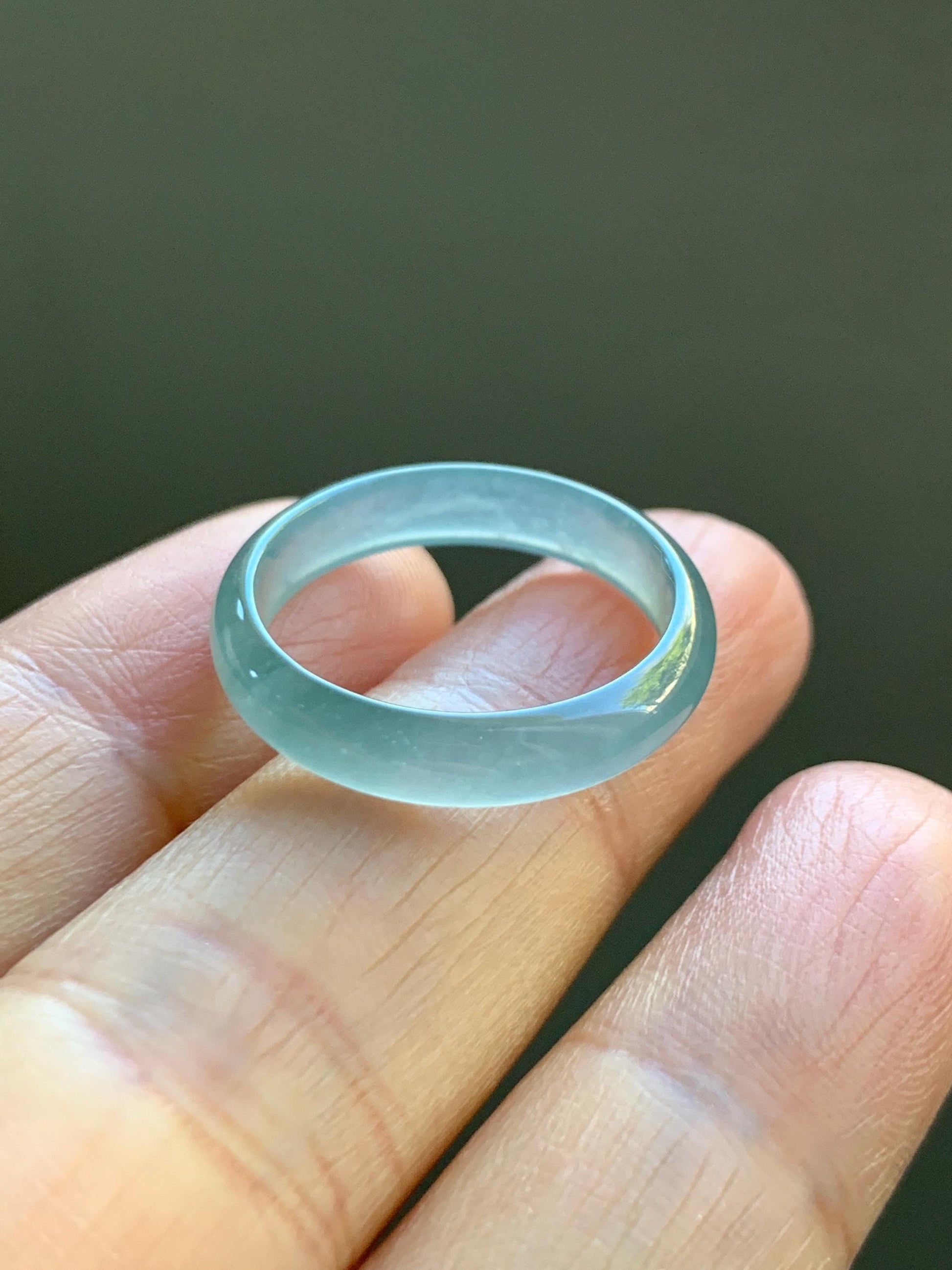 Natural Grade A Guatemalan Icy Highly Translucent Light Teal Blue Jade Jadeite Band Ring Size 7.75 US 天然冰胶危浅蓝绿起光翡翠戒圈 WLL55A