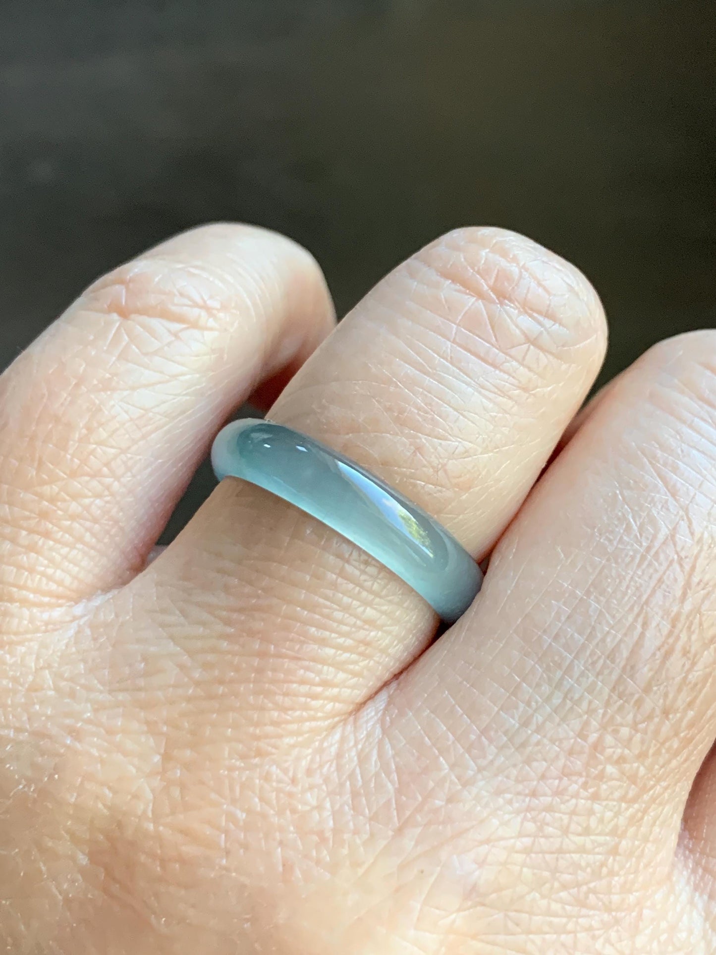 Natural Grade A Guatemalan Icy Highly Translucent Light Teal Blue Jade Jadeite Band Ring Size 7.75 US 天然冰胶危浅蓝绿起光翡翠戒圈 WLL55A
