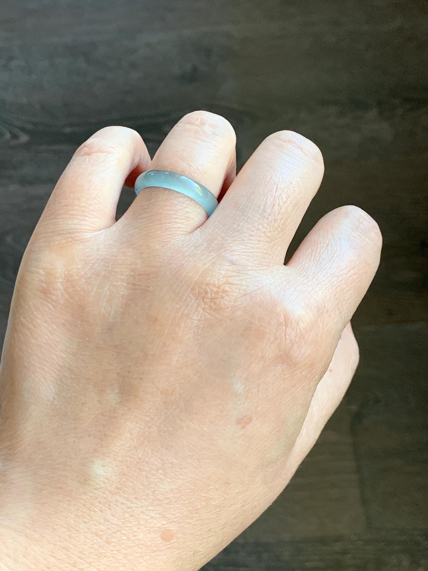 Natural Grade A Guatemalan Icy Highly Translucent Light Teal Blue Jade Jadeite Band Ring Size 7.75 US 天然冰胶危浅蓝绿起光翡翠戒圈 WLL55A