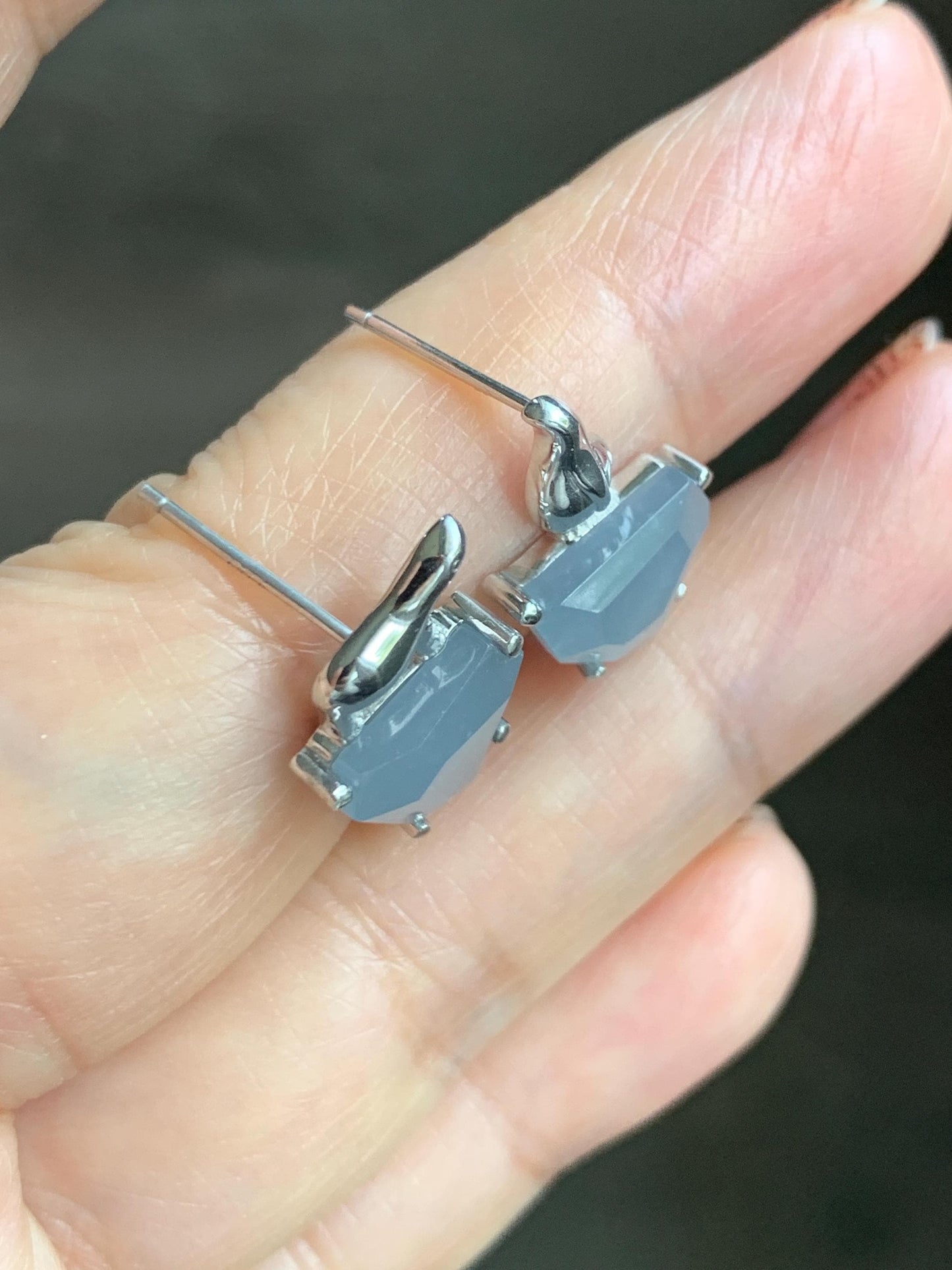 Certified Natural Grade A Guatemalan Icy Translucent Dusty Blue Jade Jadeite Glacier Stud Earrings Sterling Silver 3.85g 天然冰危浅蓝紫翡翠冰川款镶嵌耳钉176