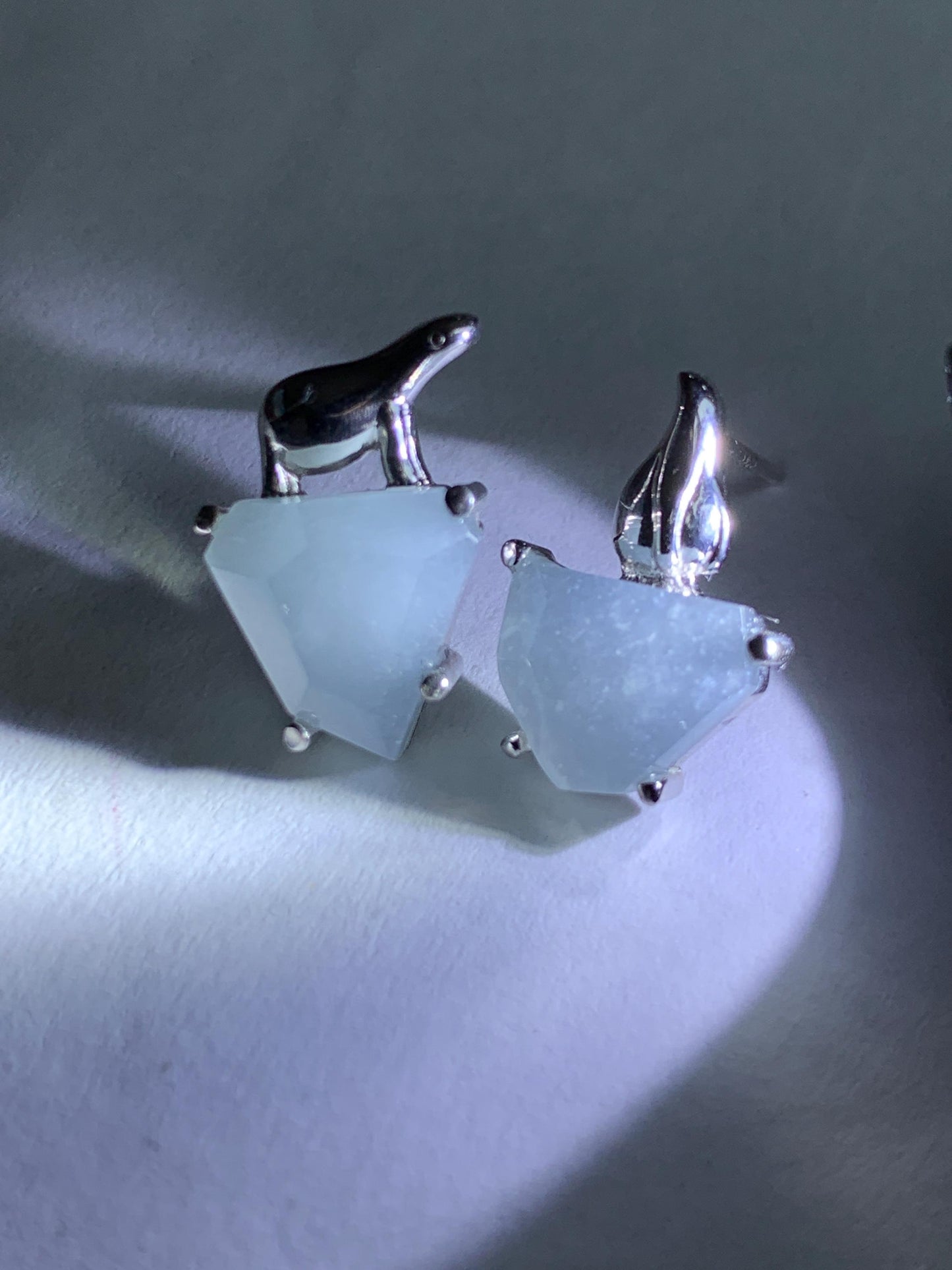 Certified Natural Grade A Guatemalan Icy Translucent Dusty Blue Jade Jadeite Glacier Stud Earrings Sterling Silver 3.85g 天然冰危浅蓝紫翡翠冰川款镶嵌耳钉176