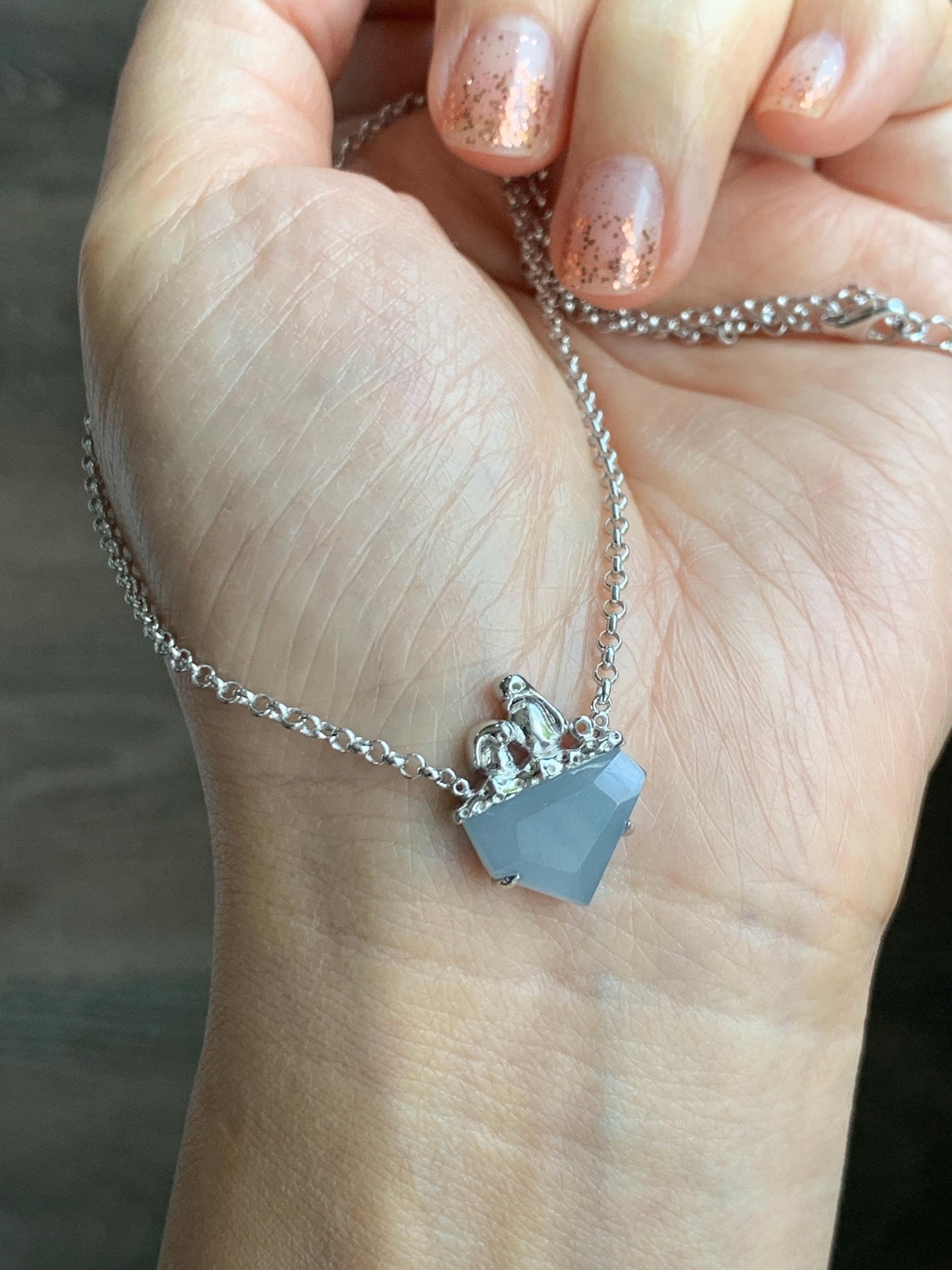 Certified Natural Grade A Guatemalan Icy Translucent Dusty Blue Jade Jadeite Glacier Necklace Sterling Silver 16-17.5” 天然冰危浅蓝紫翡翠冰川款镶嵌项链175