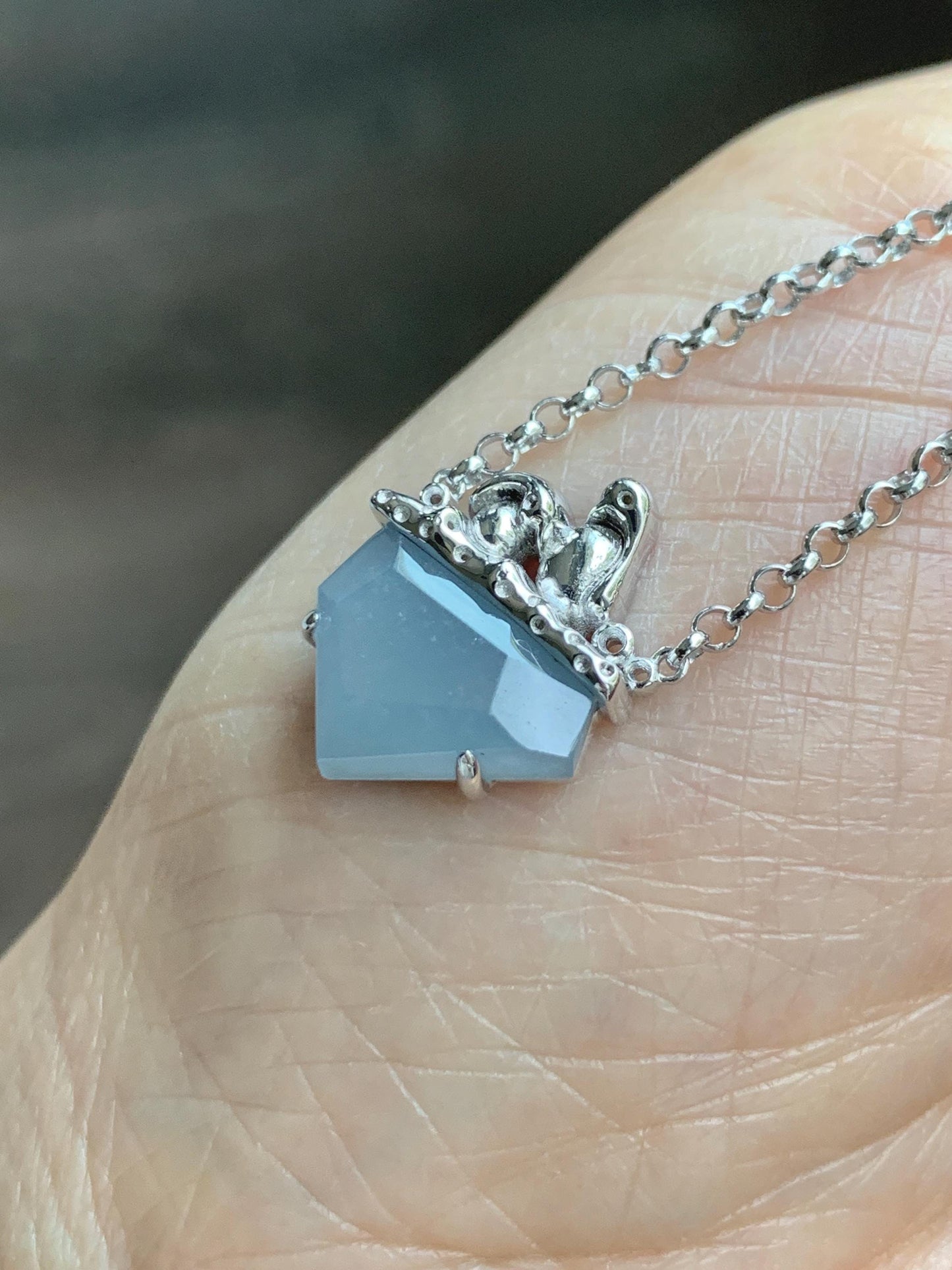 Certified Natural Grade A Guatemalan Icy Translucent Dusty Blue Jade Jadeite Glacier Necklace Sterling Silver 16-17.5” 天然冰危浅蓝紫翡翠冰川款镶嵌项链175