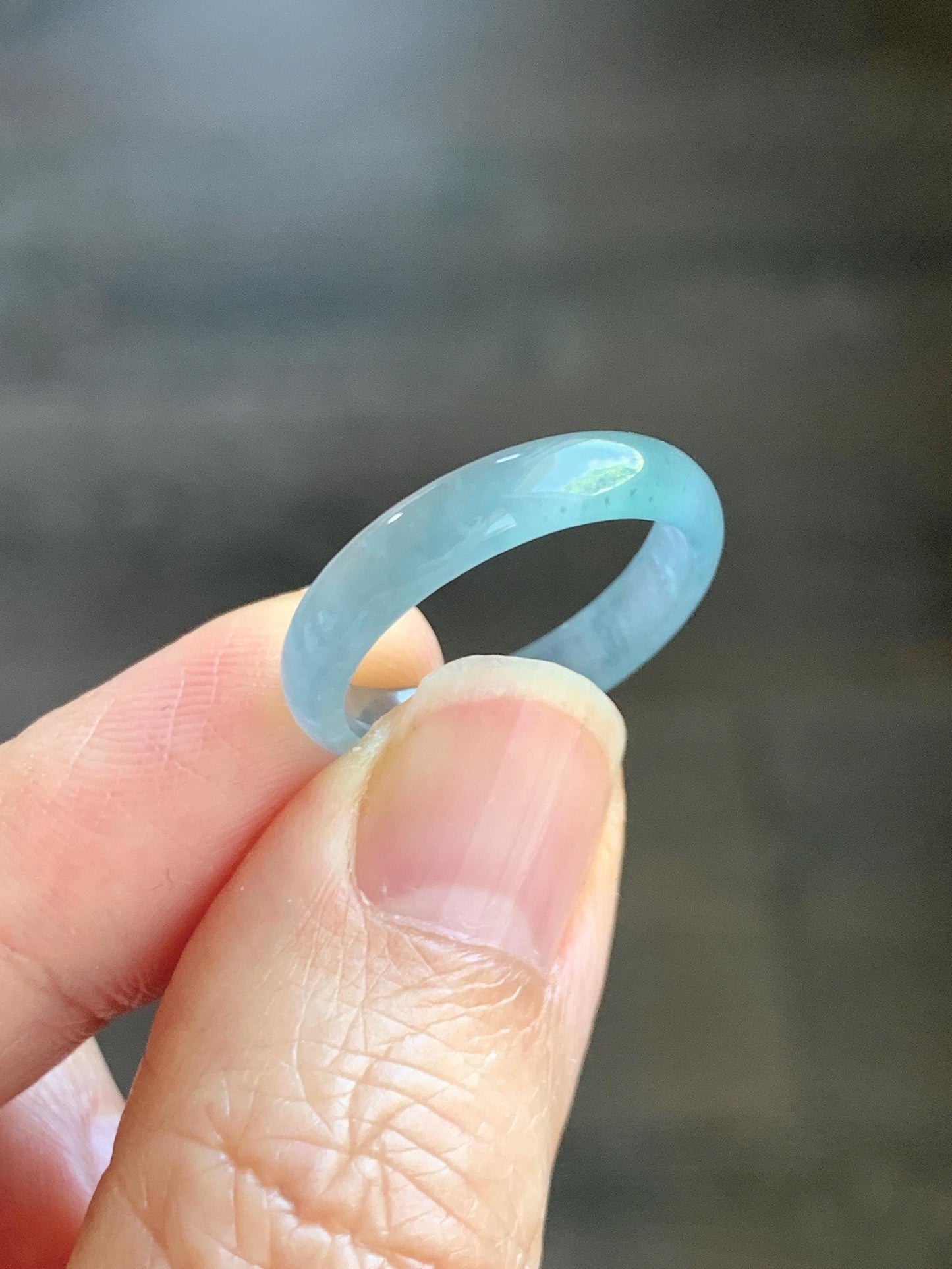 Natural Grade A Guatemalan Icy Highly Translucent Light Teal & Green Marbled Jade Jadeite Band Ring Size 6.5 US 天然冰胶危浅蓝绿起光翡翠戒圈 WLL55B
