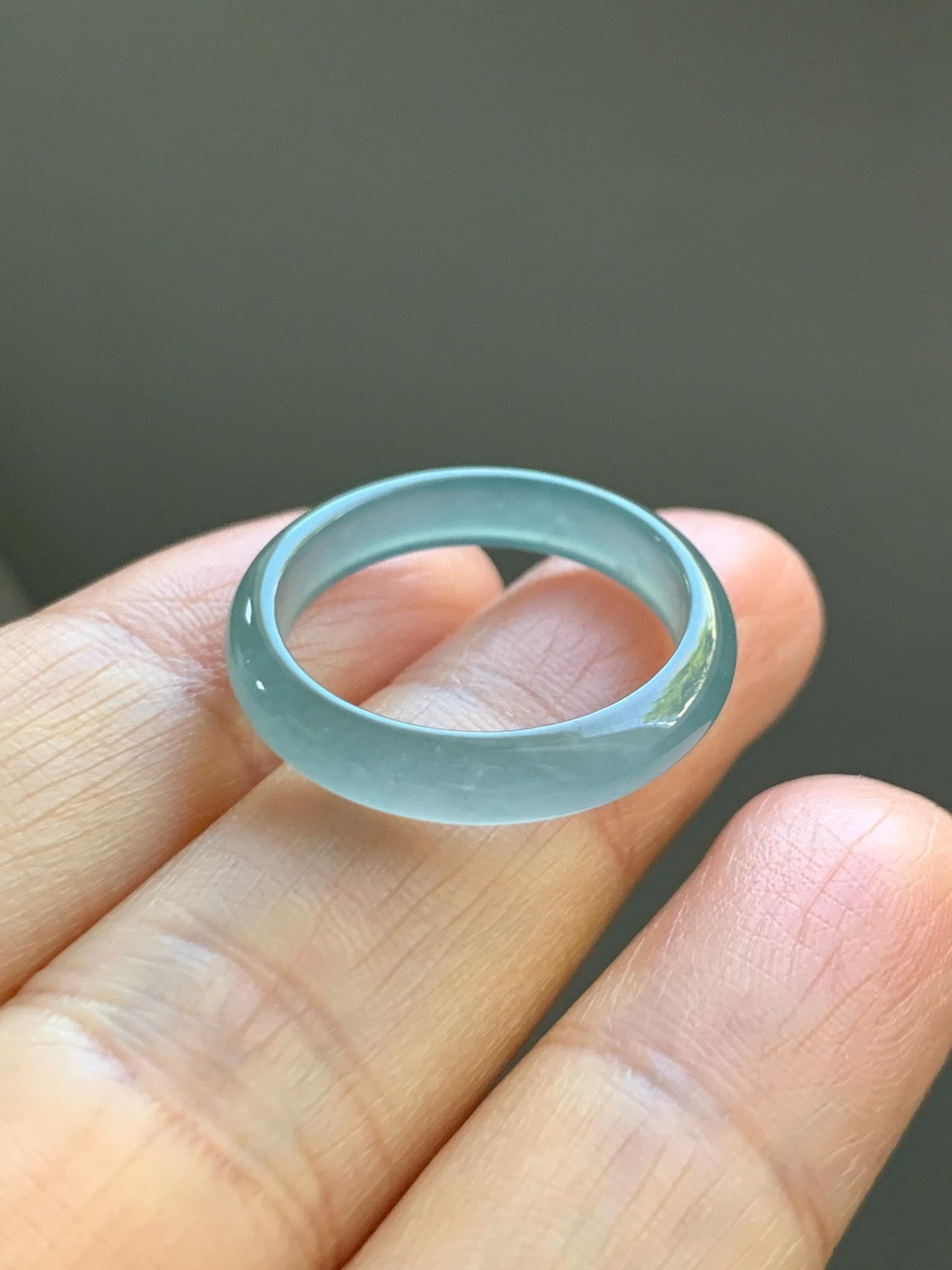 Natural Grade A Guatemalan Icy Highly Translucent Light Teal Jade Jadeite Band Ring Size 7.75 US 天然冰胶危浅蓝绿起光翡翠戒圈 WLL55C