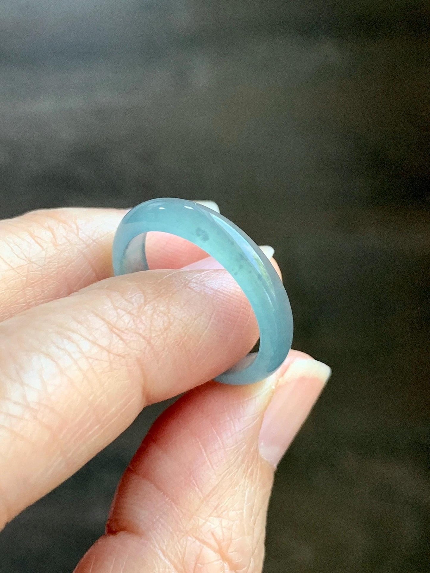 Natural Grade A Guatemalan Icy Highly Translucent Light Teal Jade Jadeite Band Ring Size 7.75 US 天然冰胶危浅蓝绿起光翡翠戒圈 WLL55C