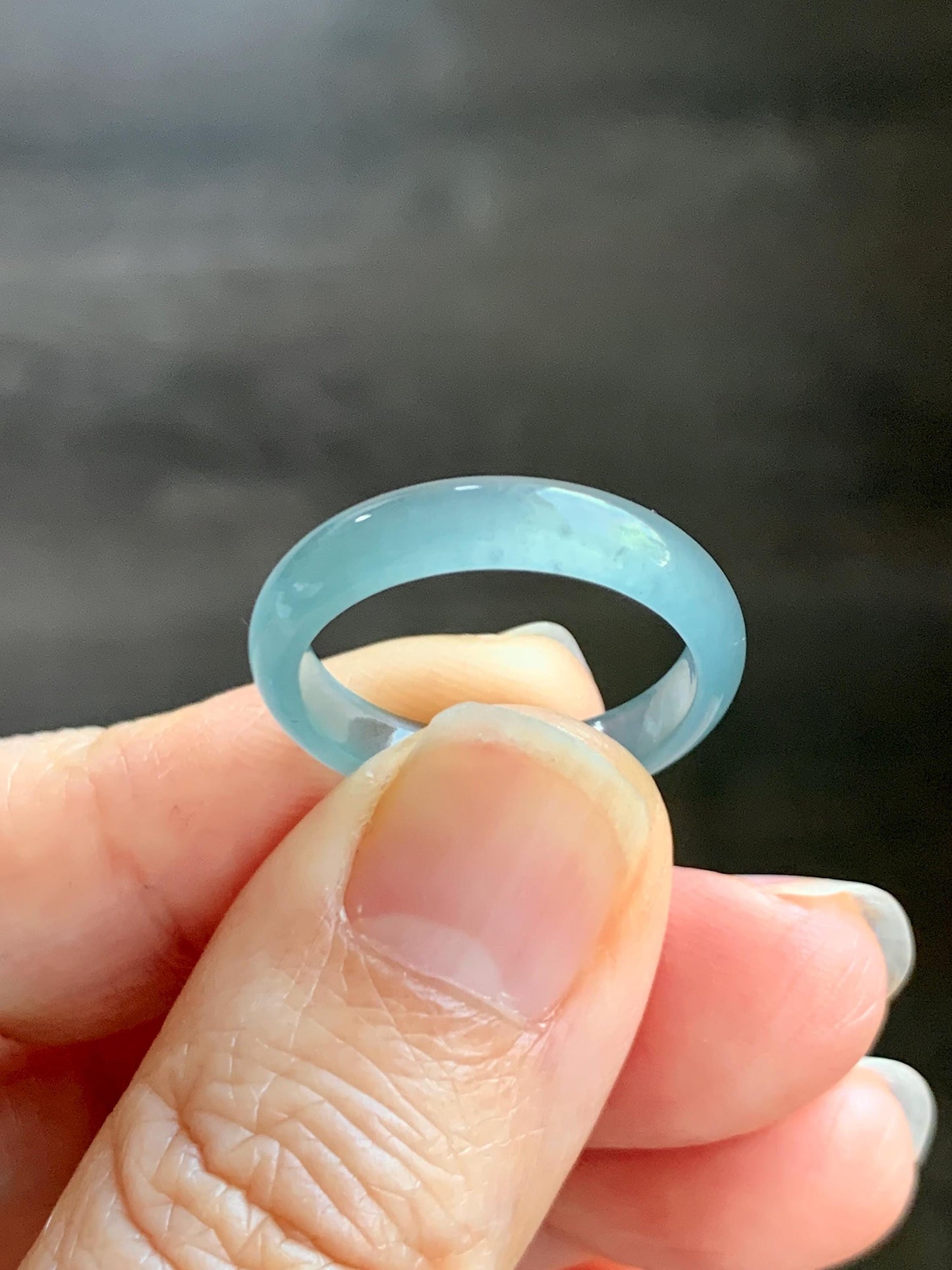 Natural Grade A Guatemalan Icy Highly Translucent Light Teal Jade Jadeite Band Ring Size 7.75 US 天然冰胶危浅蓝绿起光翡翠戒圈 WLL55C