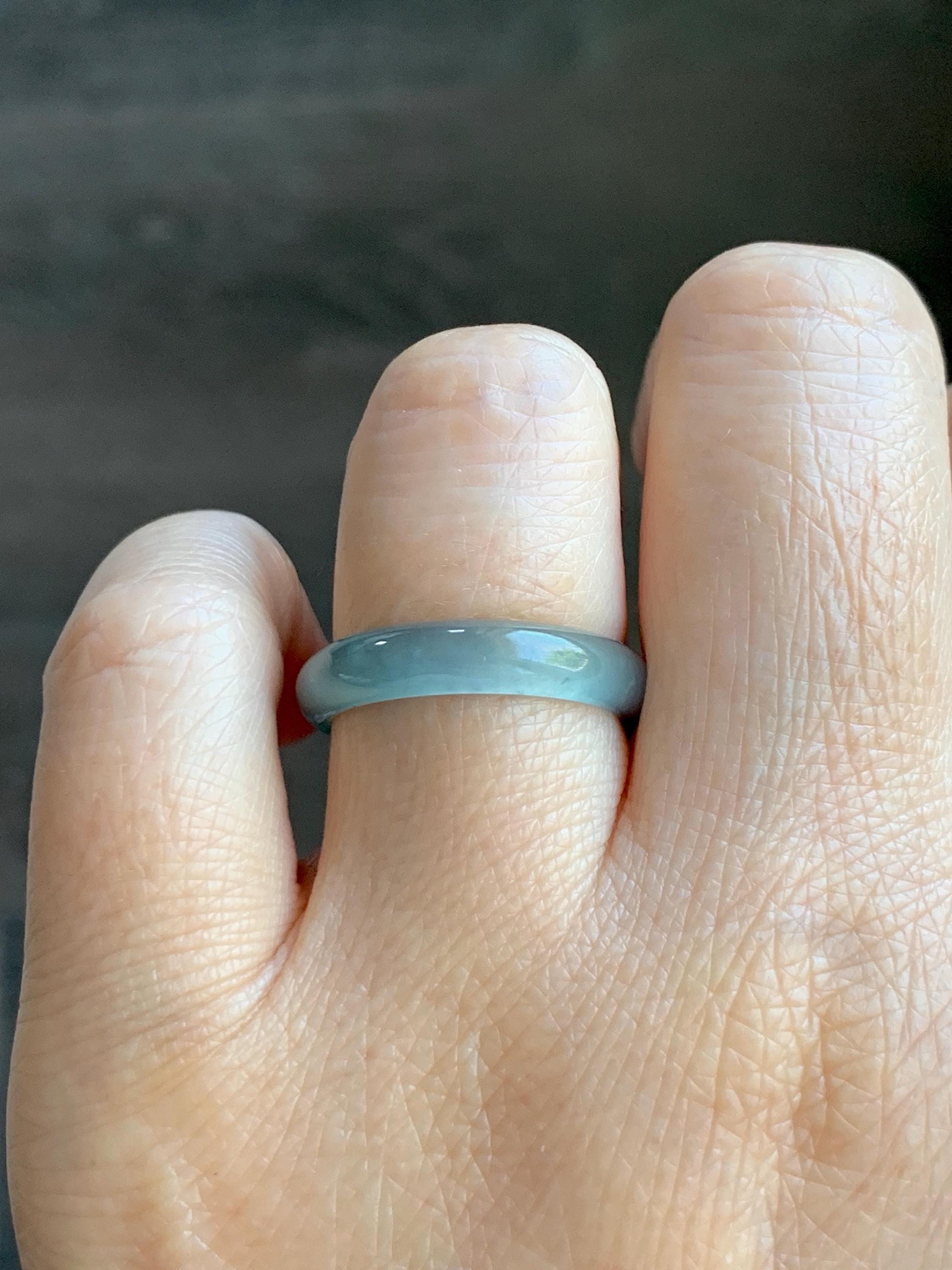 Natural Grade A Guatemalan Icy Highly Translucent Light Teal Jade Jadeite Band Ring Size 7.75 US 天然冰胶危浅蓝绿起光翡翠戒圈 WLL55C