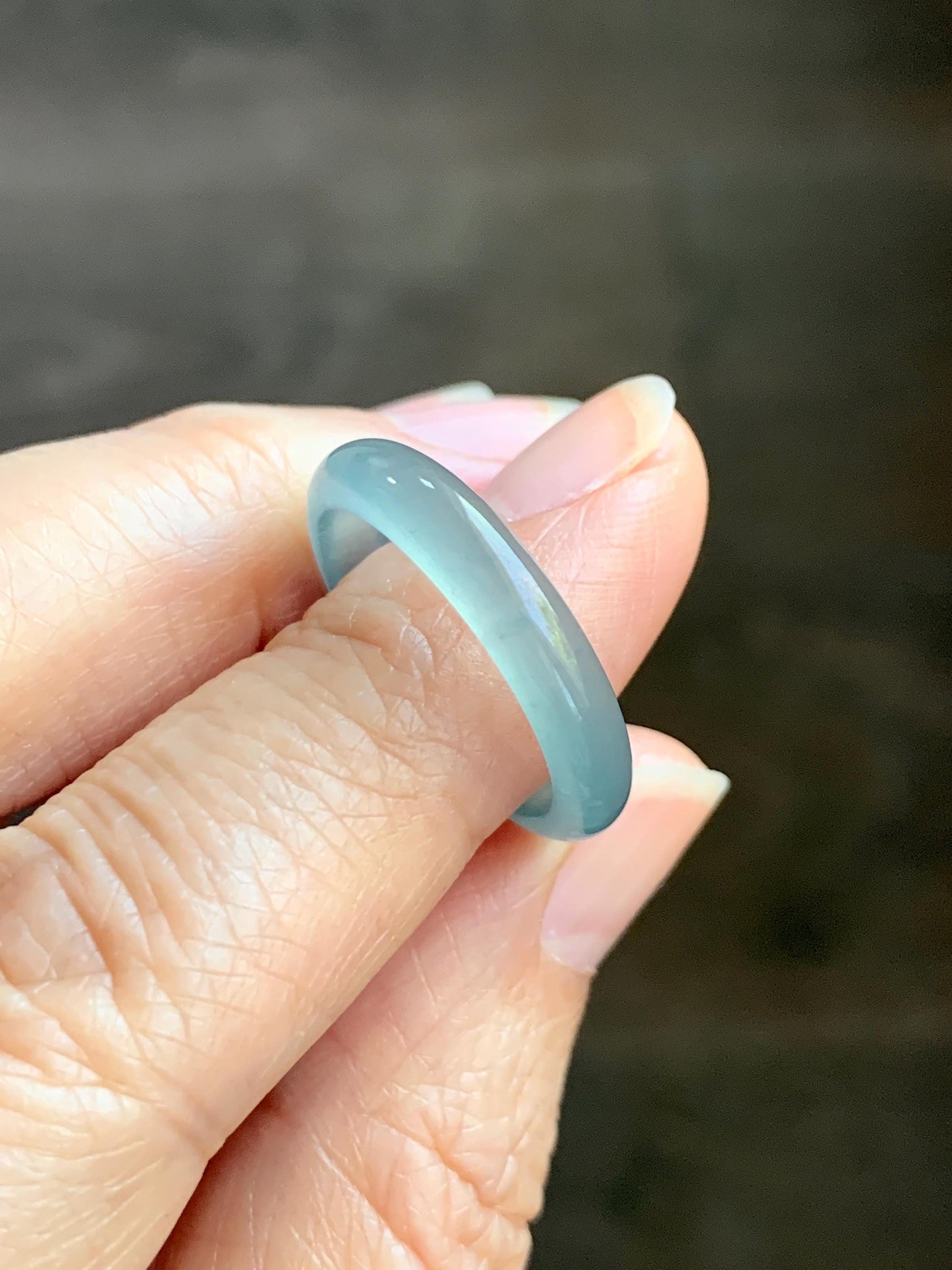 Natural Grade A Guatemalan Icy Highly Translucent Light Teal Jade Jadeite Band Ring Size 7.75 US 天然冰胶危浅蓝绿起光翡翠戒圈 WLL55C