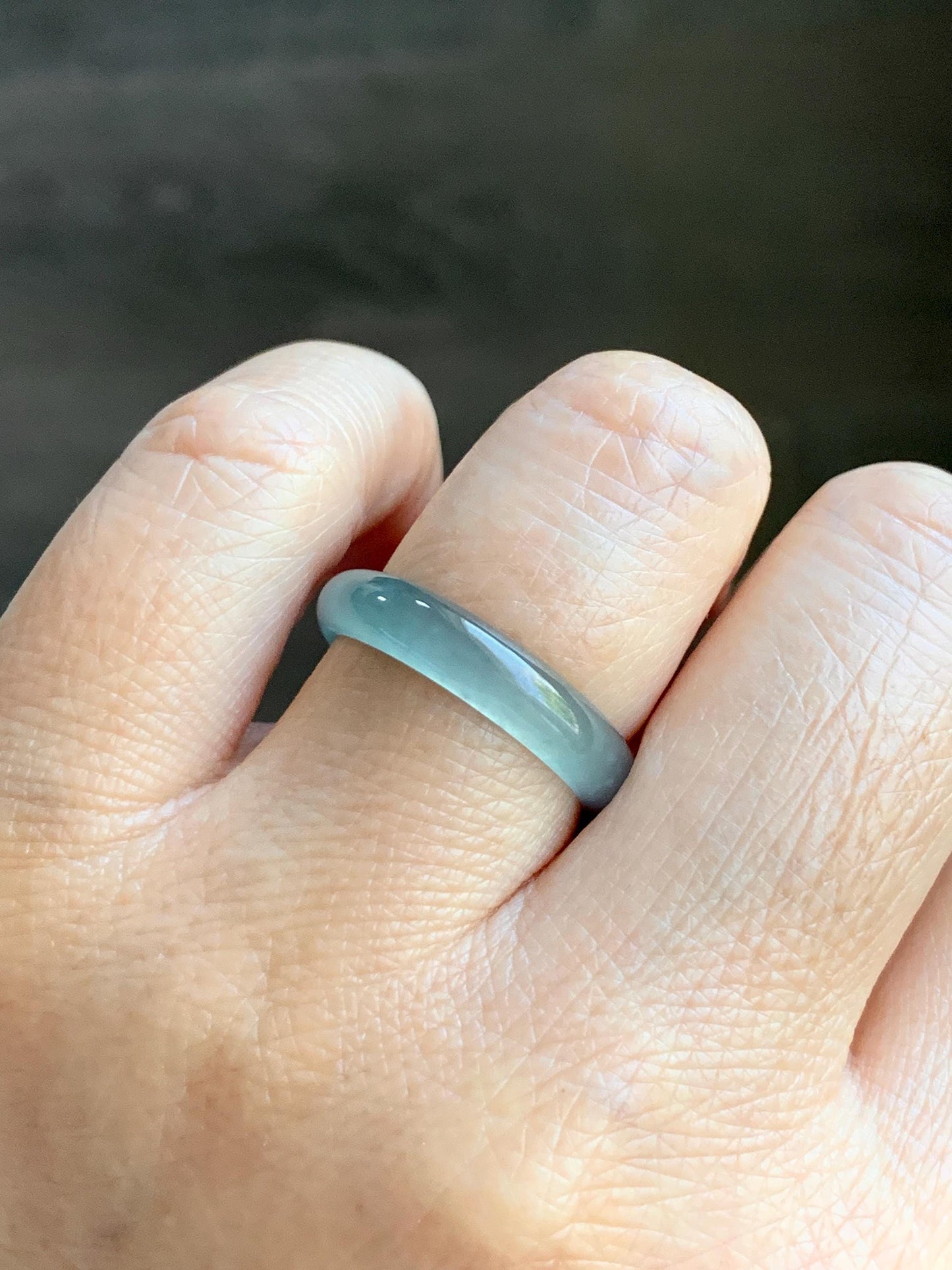 Natural Grade A Guatemalan Icy Highly Translucent Light Teal Jade Jadeite Band Ring Size 7.75 US 天然冰胶危浅蓝绿起光翡翠戒圈 WLL55C