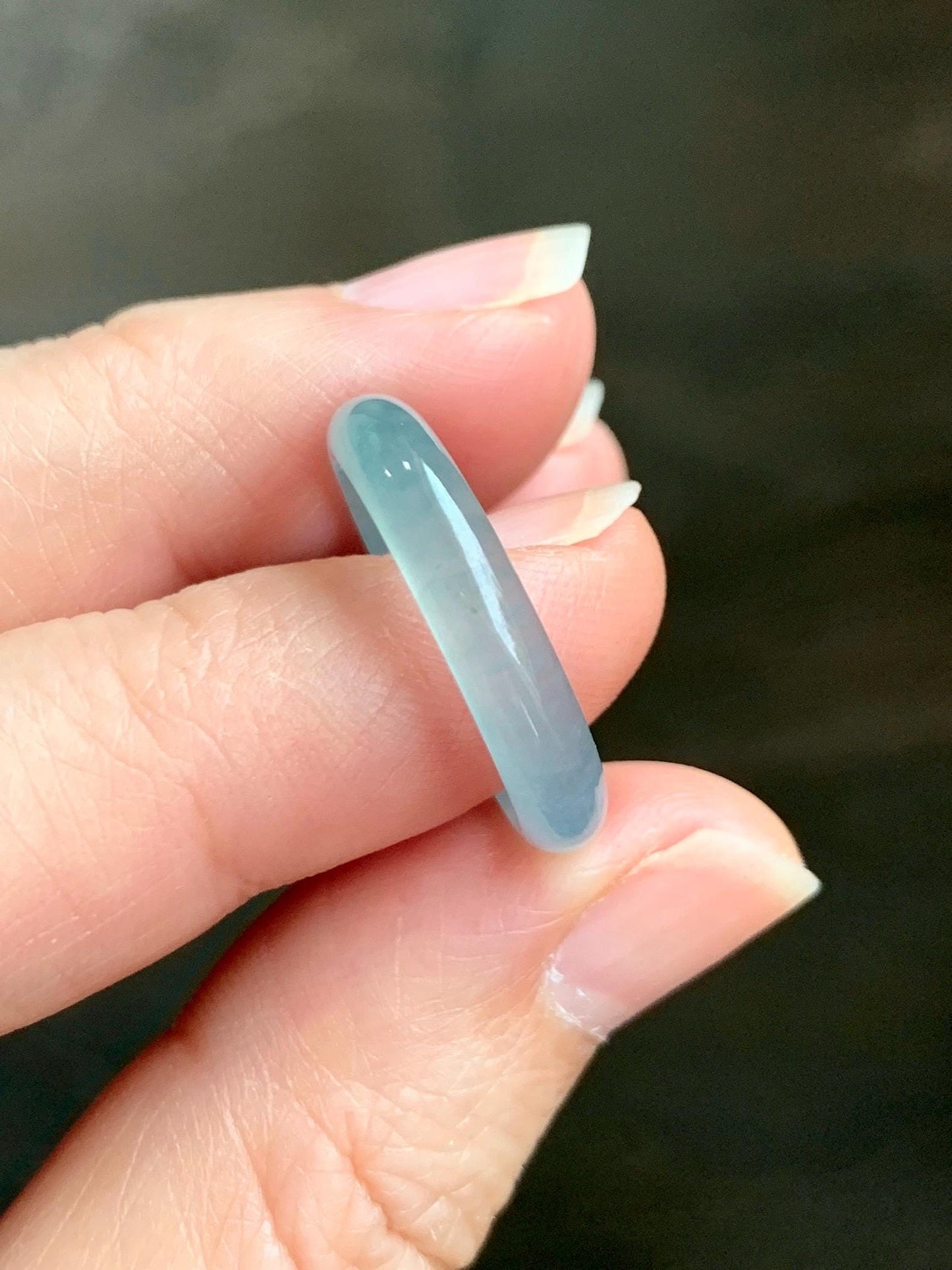 Natural Grade A Guatemalan Icy Highly Translucent Light Teal Jade Jadeite Band Ring Size 7.75 US 天然冰胶危浅蓝绿起光翡翠戒圈 WLL55D