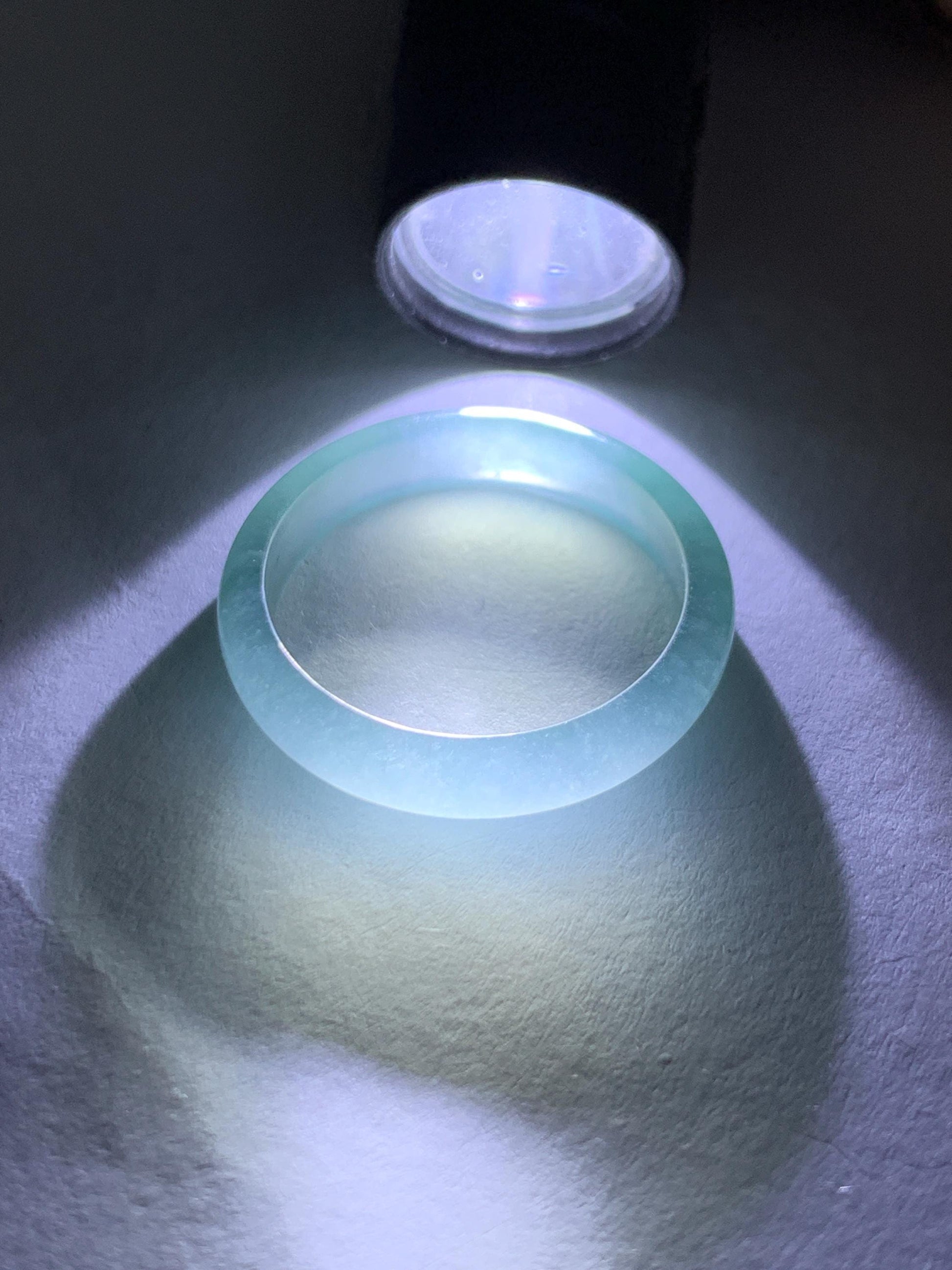 Natural Grade A Guatemalan Icy Highly Translucent Light Teal Jade Jadeite Band Ring Size 7.75 US 天然冰胶危浅蓝绿起光翡翠戒圈 WLL55D