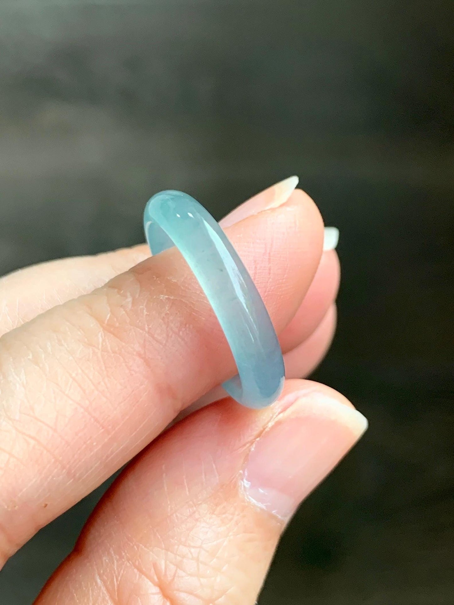 Natural Grade A Guatemalan Icy Highly Translucent Light Teal Jade Jadeite Band Ring Size 7.75 US 天然冰胶危浅蓝绿起光翡翠戒圈 WLL55D