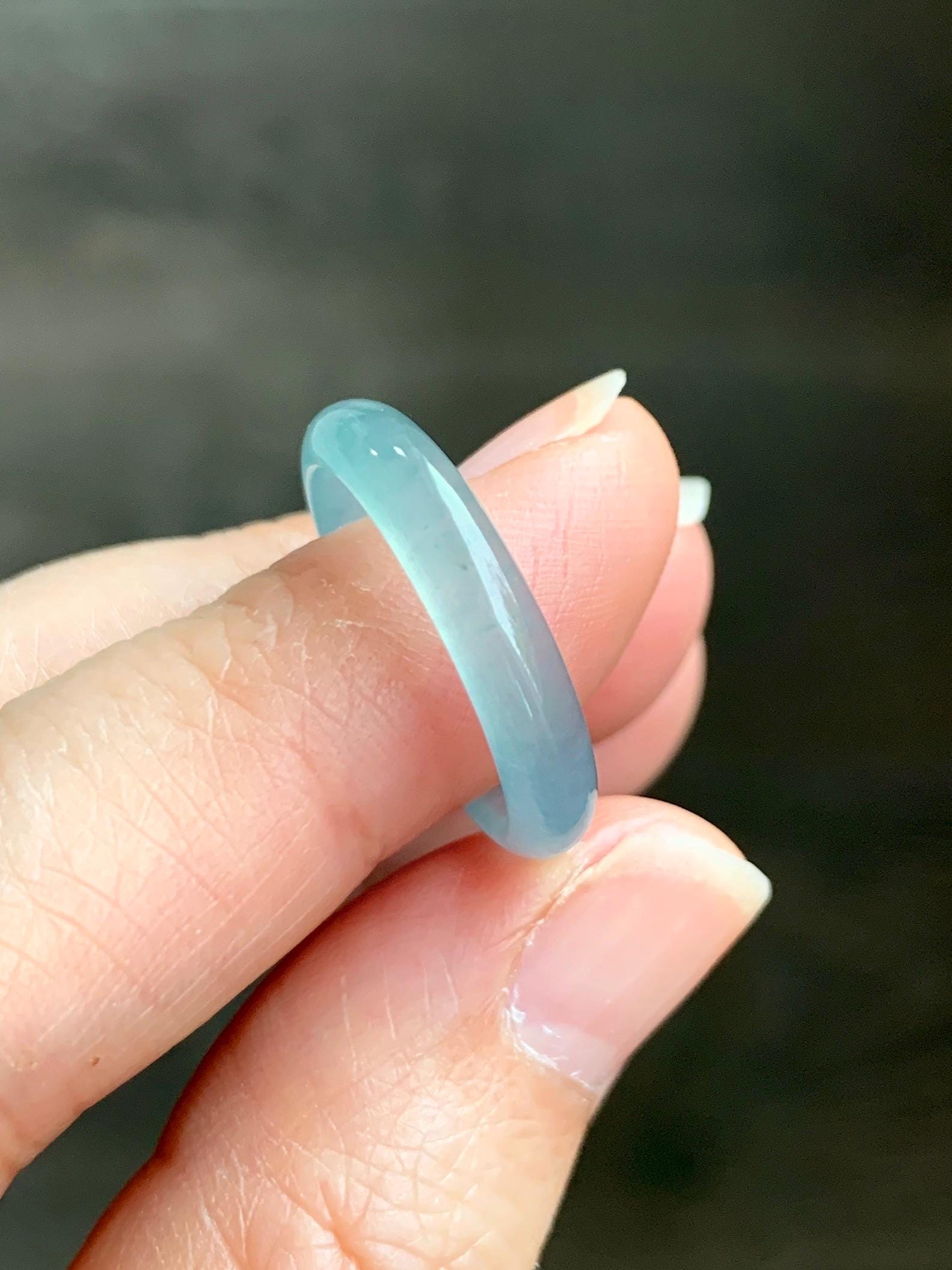 Natural Grade A Guatemalan Icy Highly Translucent Light Teal Jade Jadeite Band Ring Size 7.75 US 天然冰胶危浅蓝绿起光翡翠戒圈 WLL55D