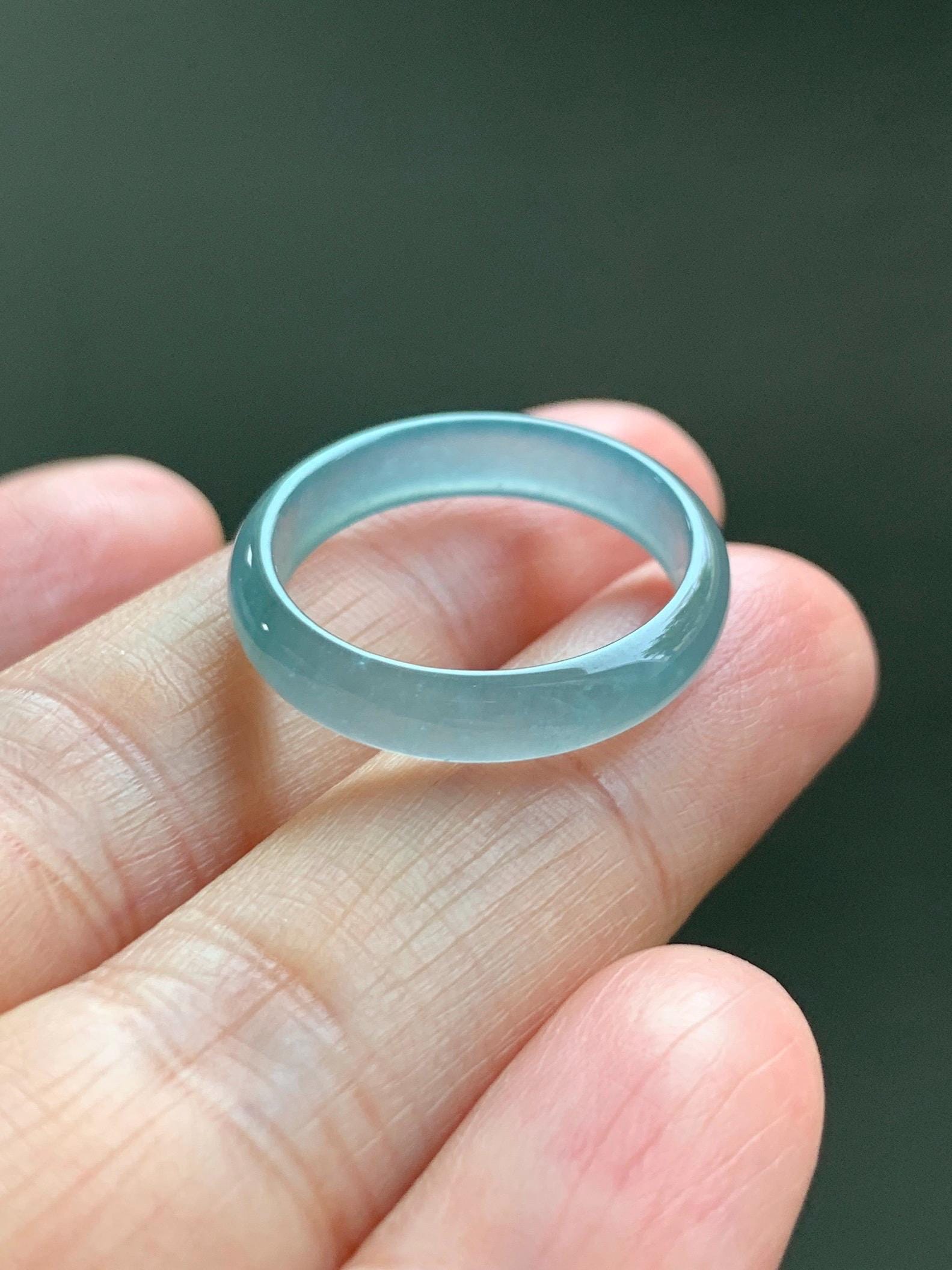 Natural Grade A Guatemalan Icy Highly Translucent Light Teal Jade Jadeite Band Ring Size 7.75 US 天然冰胶危浅蓝绿起光翡翠戒圈 WLL55E