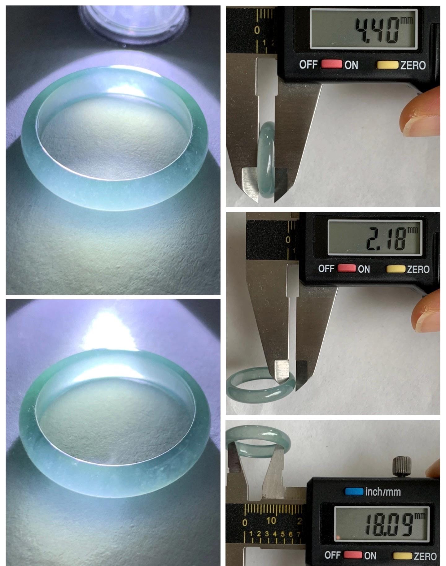 Natural Grade A Guatemalan Icy Highly Translucent Light Teal Jade Jadeite Band Ring Size 7.75 US 天然冰胶危浅蓝绿起光翡翠戒圈 WLL55E