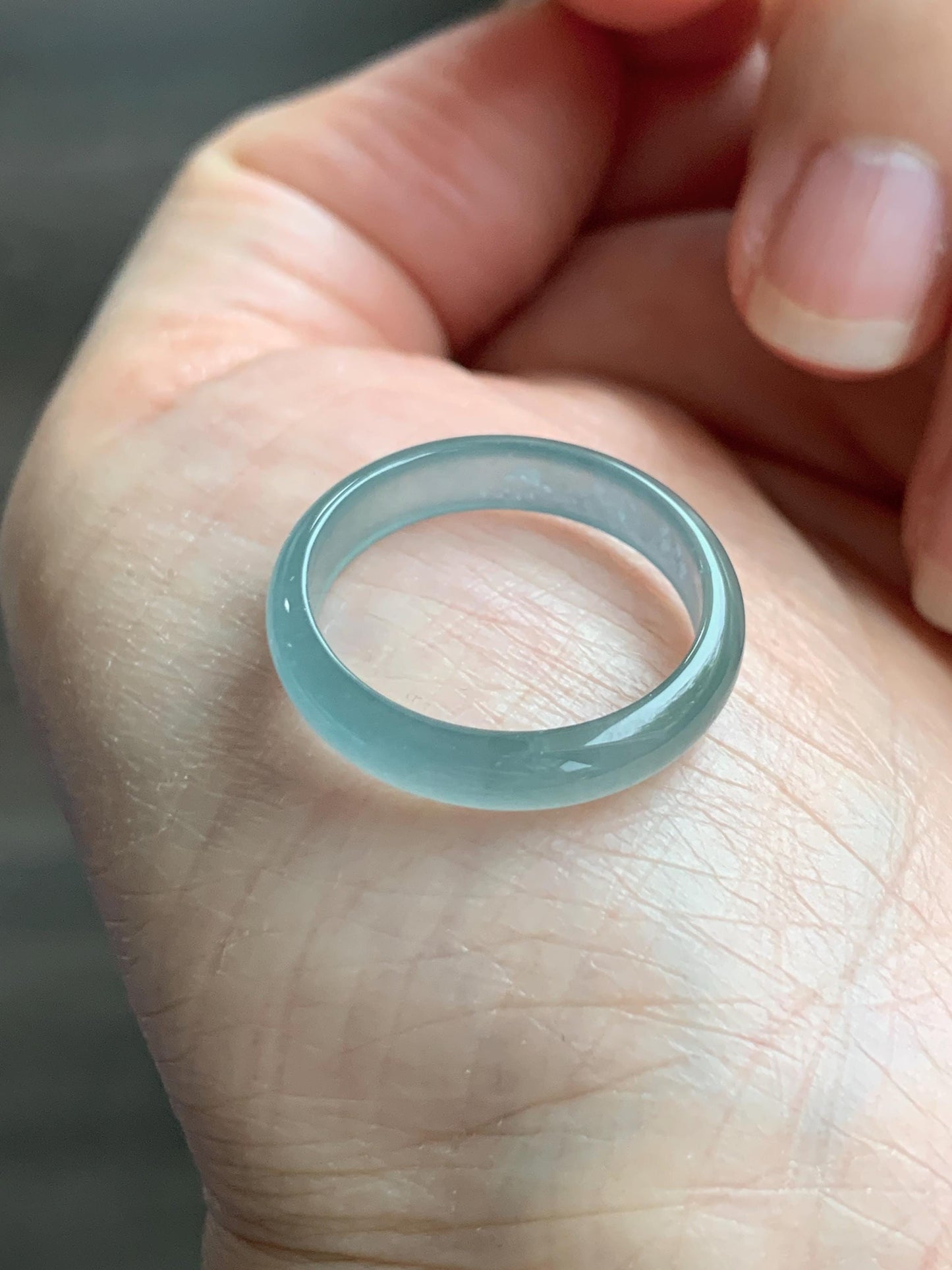 Natural Grade A Guatemalan Icy Highly Translucent Light Teal Jade Jadeite Band Ring Size 7.75 US 天然冰胶危浅蓝绿起光翡翠戒圈 WLL55E