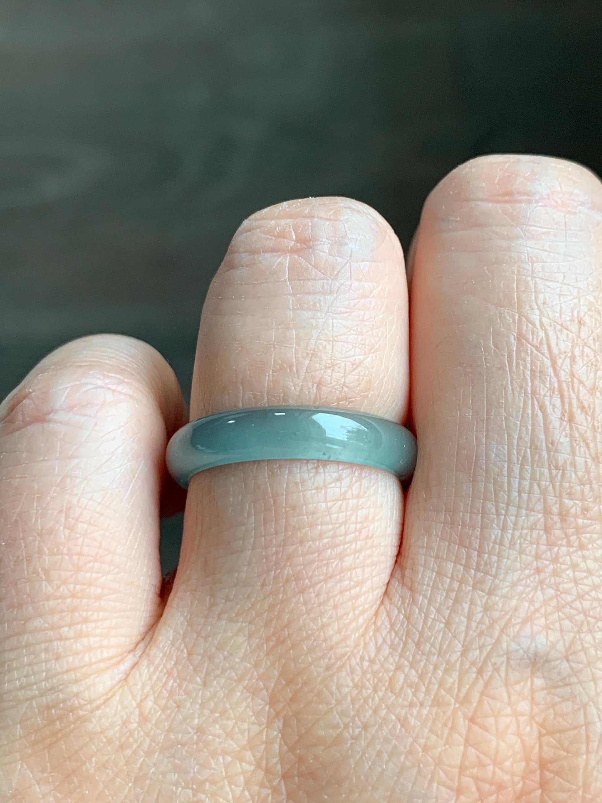 Natural Grade A Guatemalan Icy Highly Translucent Light Teal Jade Jadeite Band Ring Size 7.75 US 天然冰胶危浅蓝绿起光翡翠戒圈 WLL55E