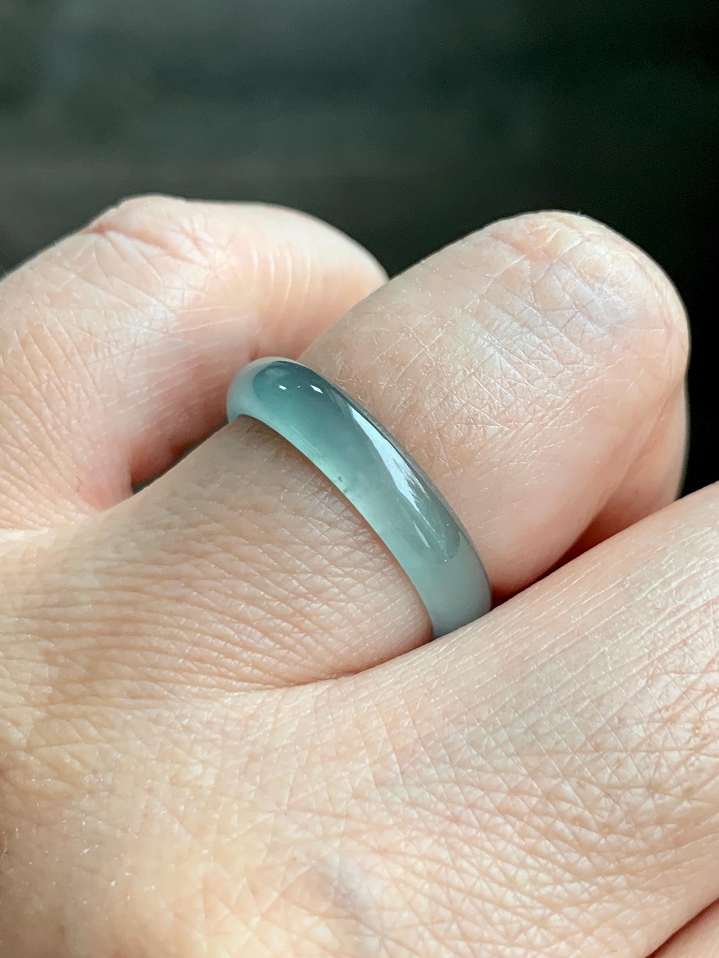 Natural Grade A Guatemalan Icy Highly Translucent Light Teal Jade Jadeite Band Ring Size 7.75 US 天然冰胶危浅蓝绿起光翡翠戒圈 WLL55E