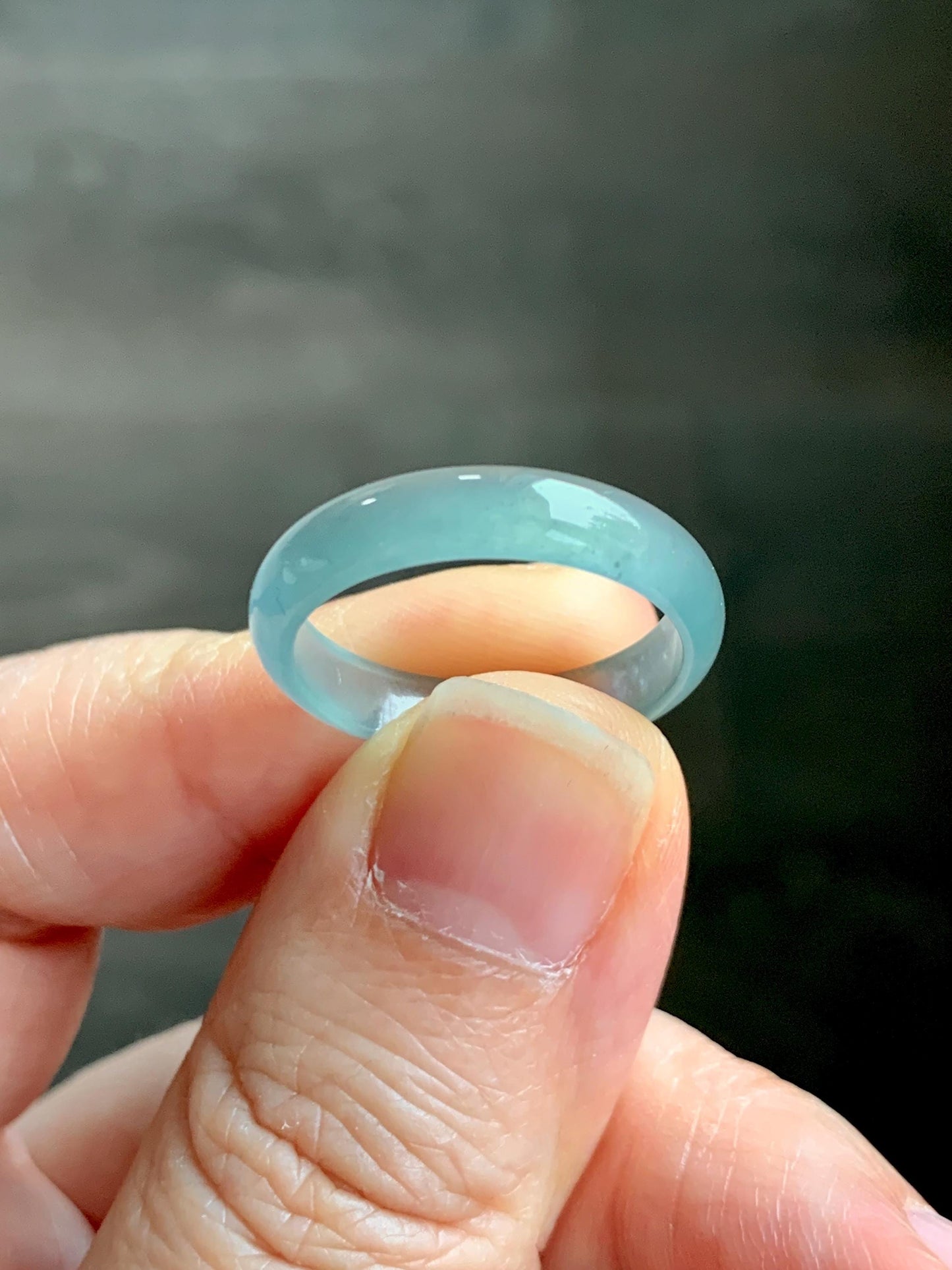 Natural Grade A Guatemalan Icy Highly Translucent Light Teal Jade Jadeite Band Ring Size 7.75 US 天然冰胶危浅蓝绿起光翡翠戒圈 WLL55E