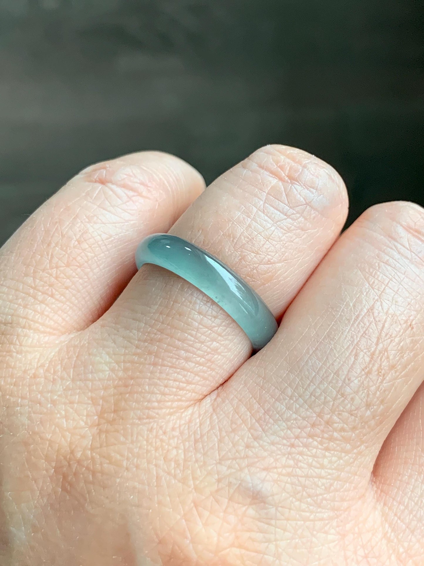 Natural Grade A Guatemalan Icy Highly Translucent Light Teal Jade Jadeite Band Ring Size 7.75 US 天然冰胶危浅蓝绿起光翡翠戒圈 WLL55E