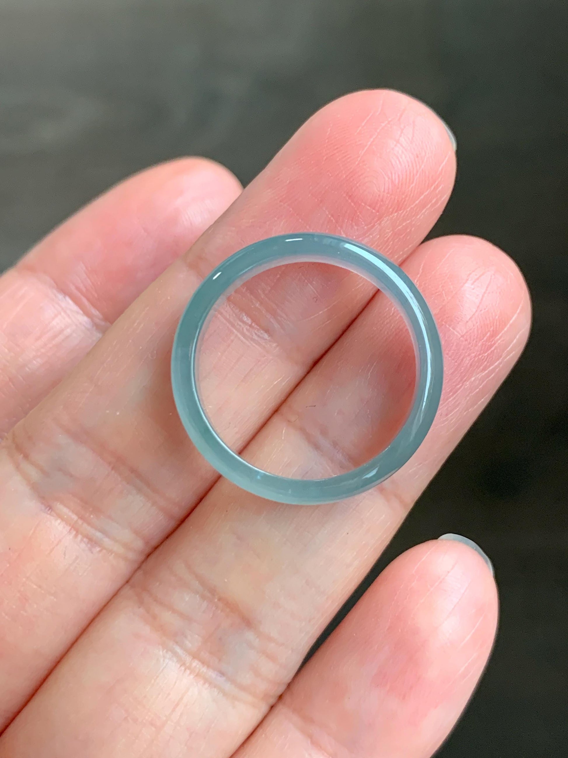 Natural Grade A Guatemalan Icy Highly Translucent Light Teal Jade Jadeite Band Ring Size 7.75 US 天然冰胶危浅蓝绿起光翡翠戒圈 WLL55E