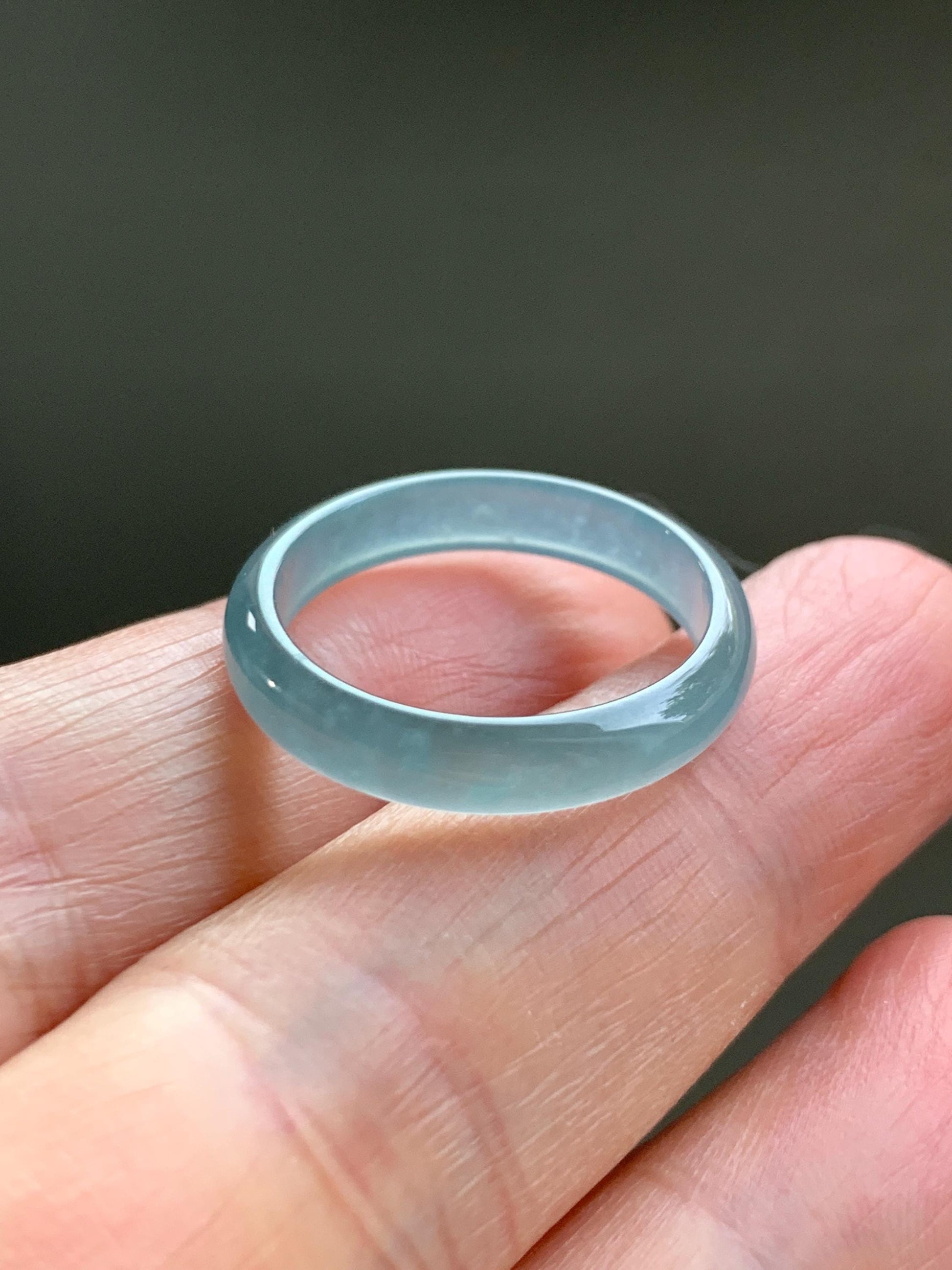 Natural Grade A Guatemalan Icy Highly Translucent Light Teal Jade Jadeite Band Ring Size 7.75 US 天然冰胶危浅蓝绿起光翡翠戒圈 WLL55F