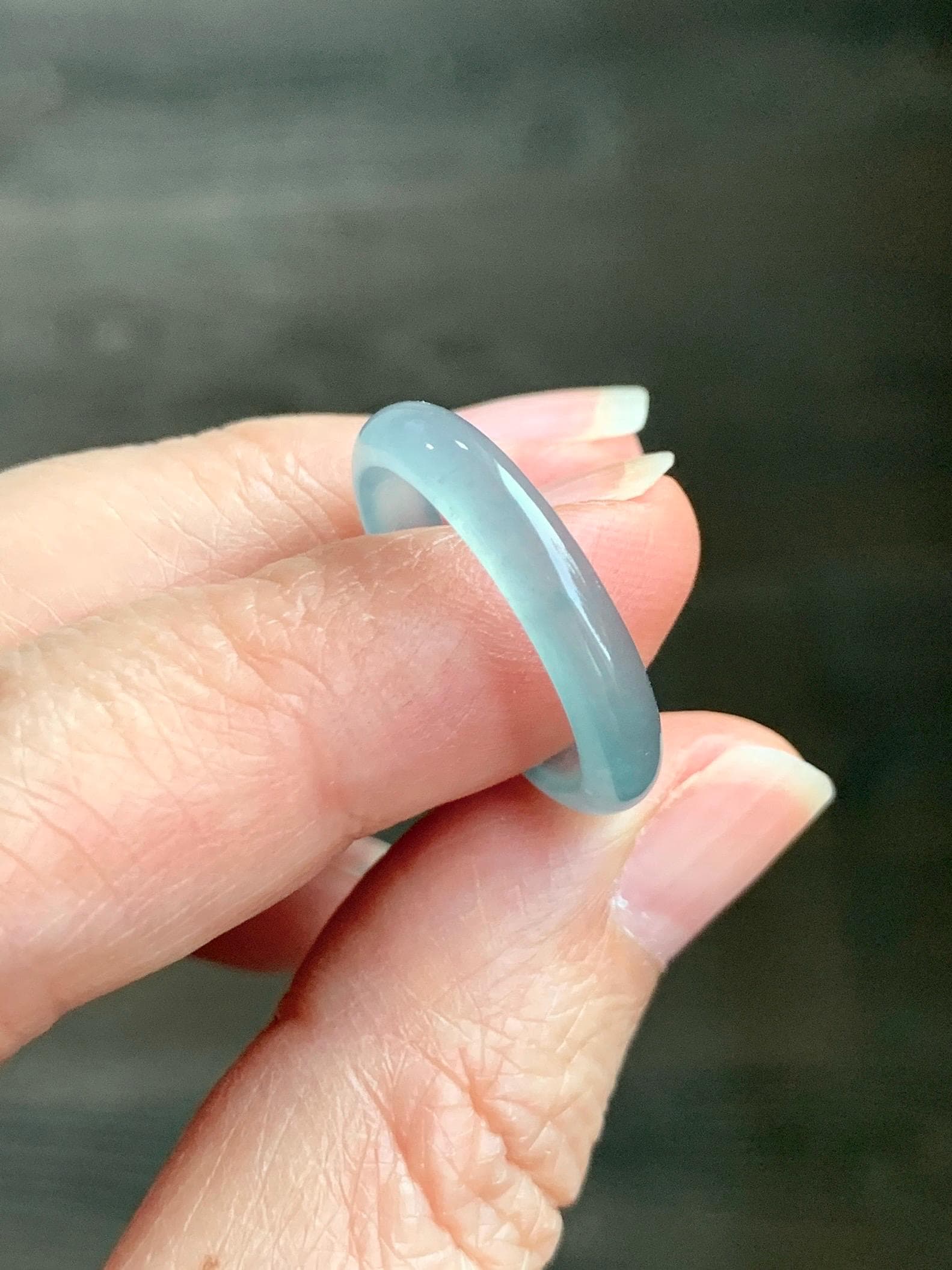 Natural Grade A Guatemalan Icy Highly Translucent Light Teal Jade Jadeite Band Ring Size 7.75 US 天然冰胶危浅蓝绿起光翡翠戒圈 WLL55F