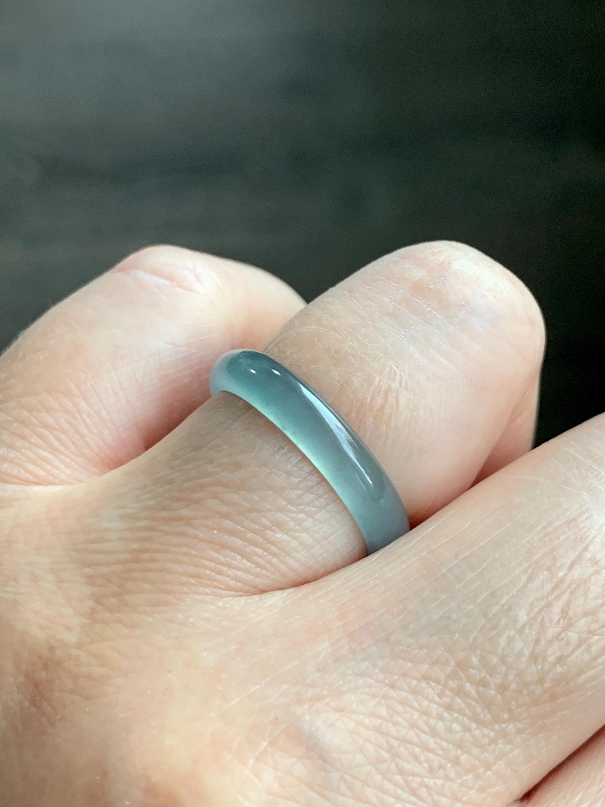 Natural Grade A Guatemalan Icy Highly Translucent Light Teal Jade Jadeite Band Ring Size 7.75 US 天然冰胶危浅蓝绿起光翡翠戒圈 WLL55F