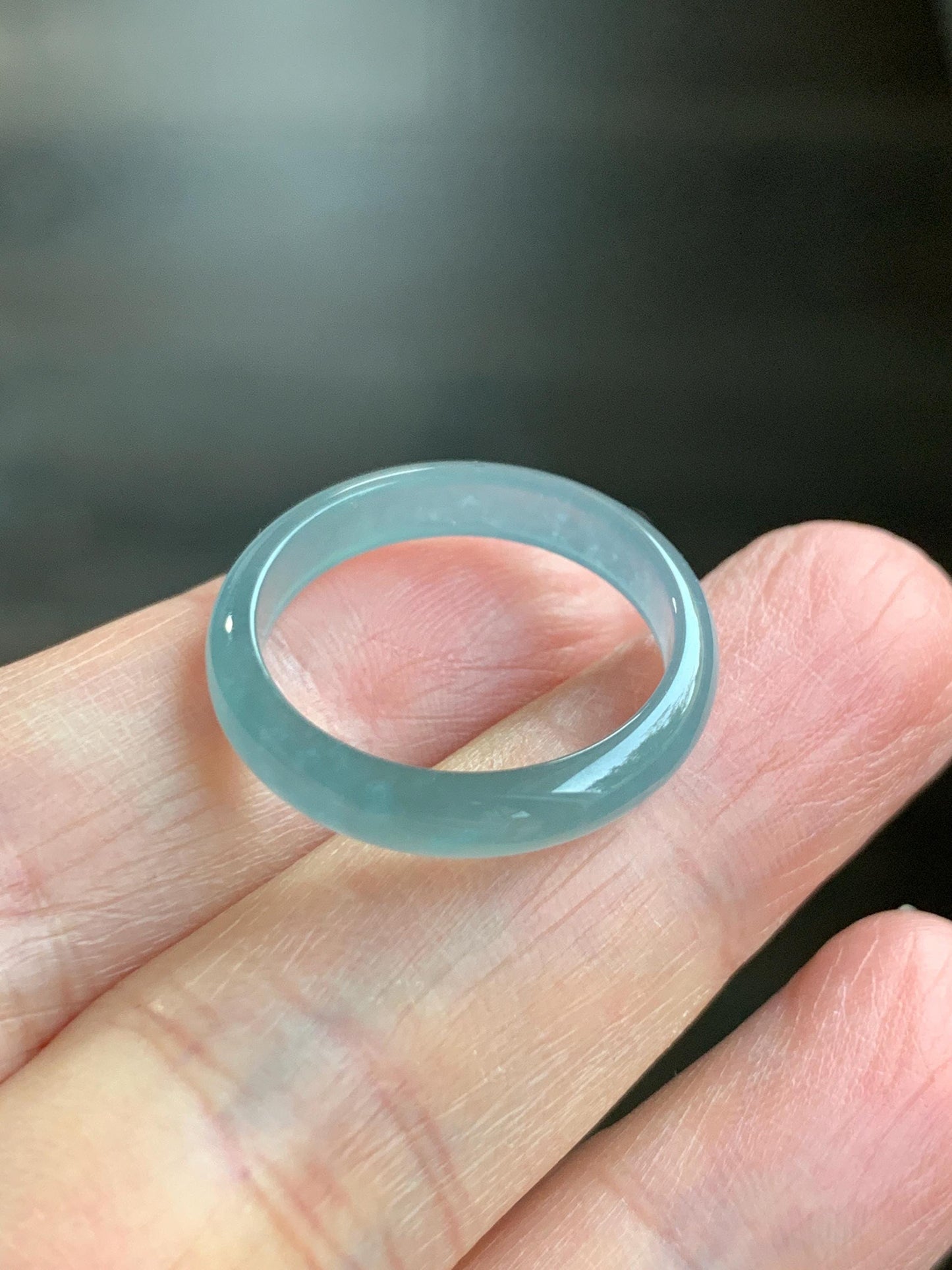 Natural Grade A Guatemalan Icy Highly Translucent Light Teal Jade Jadeite Band Ring Size 7.75 US 天然冰胶危浅蓝绿起光翡翠戒圈 WLL55F