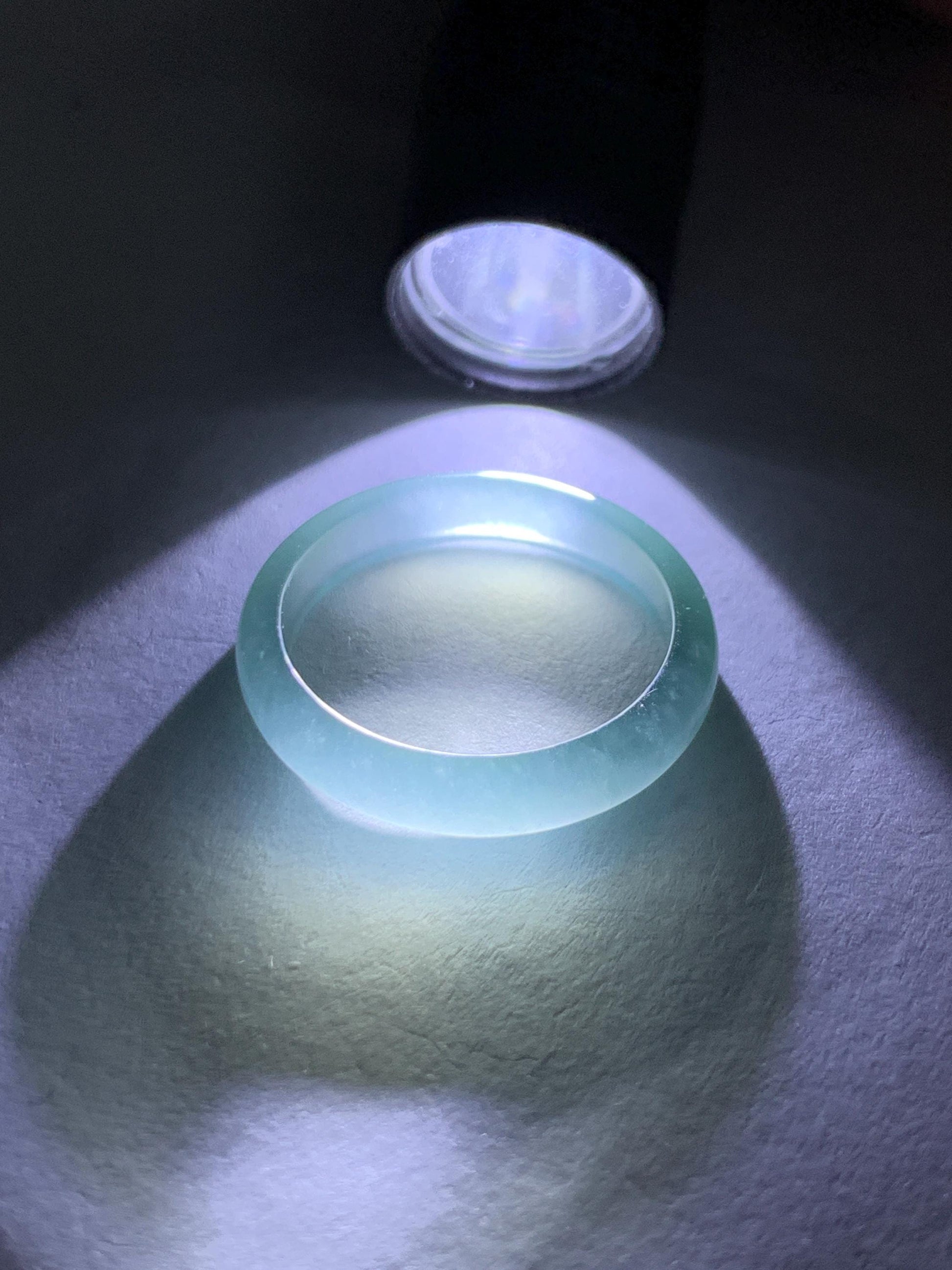 Natural Grade A Guatemalan Icy Highly Translucent Light Teal Jade Jadeite Band Ring Size 7.75 US 天然冰胶危浅蓝绿起光翡翠戒圈 WLL55F
